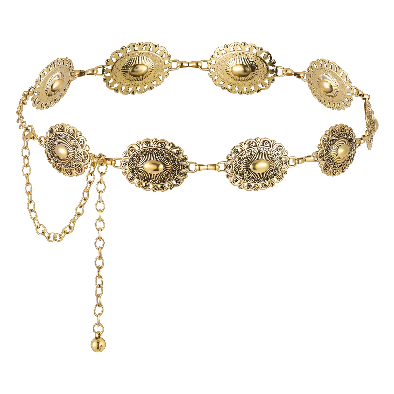 Verstellbarer Kettengürtel Damen Western Style - Gold/Silber, 112 Cm Mit Concho-Details