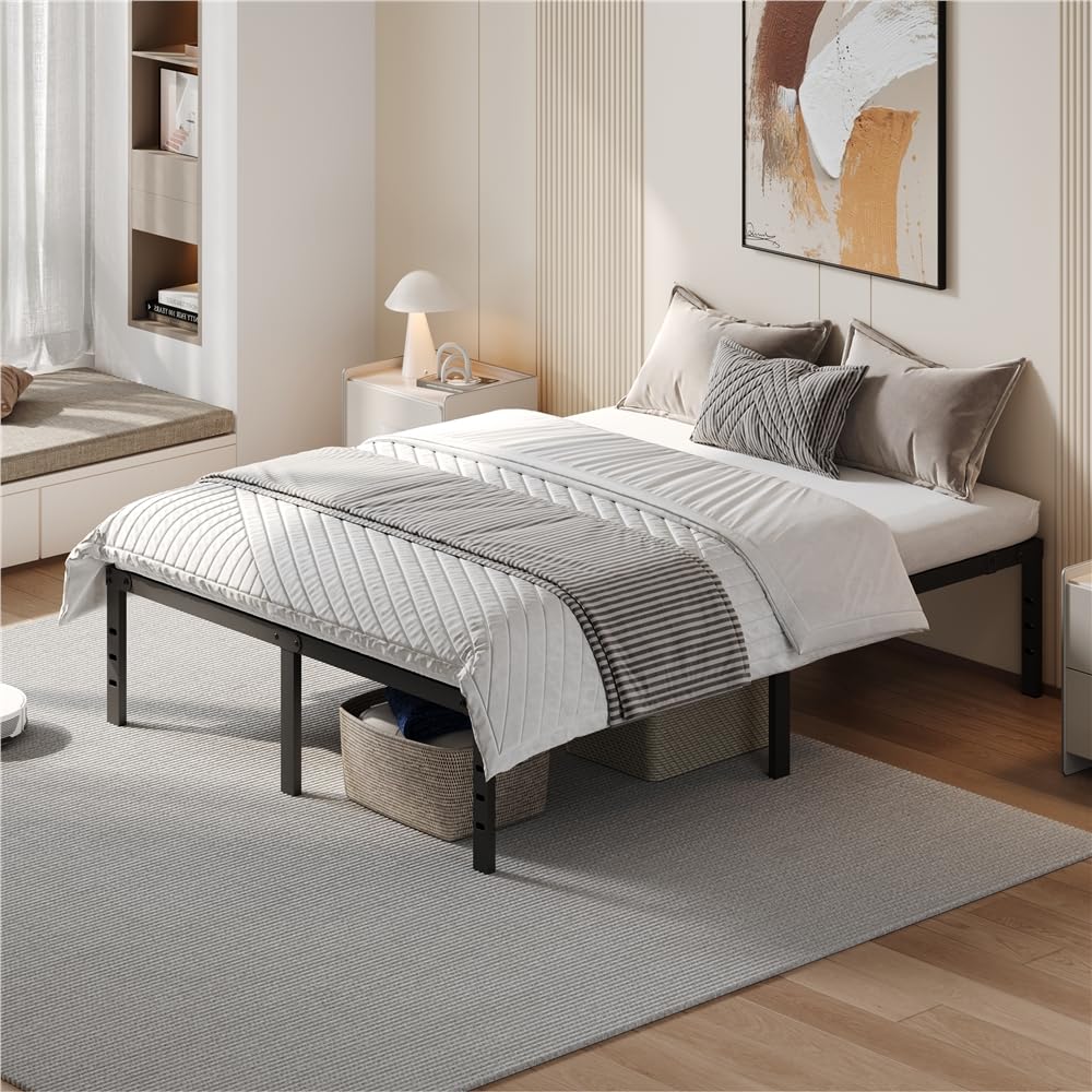 Yaheetech Rete Letto Matrimoniale 41,5 cm in Metallo 140 cm × 200 cm senza Testiera Spazio Aggiuntivo per Camera da Letto Nero