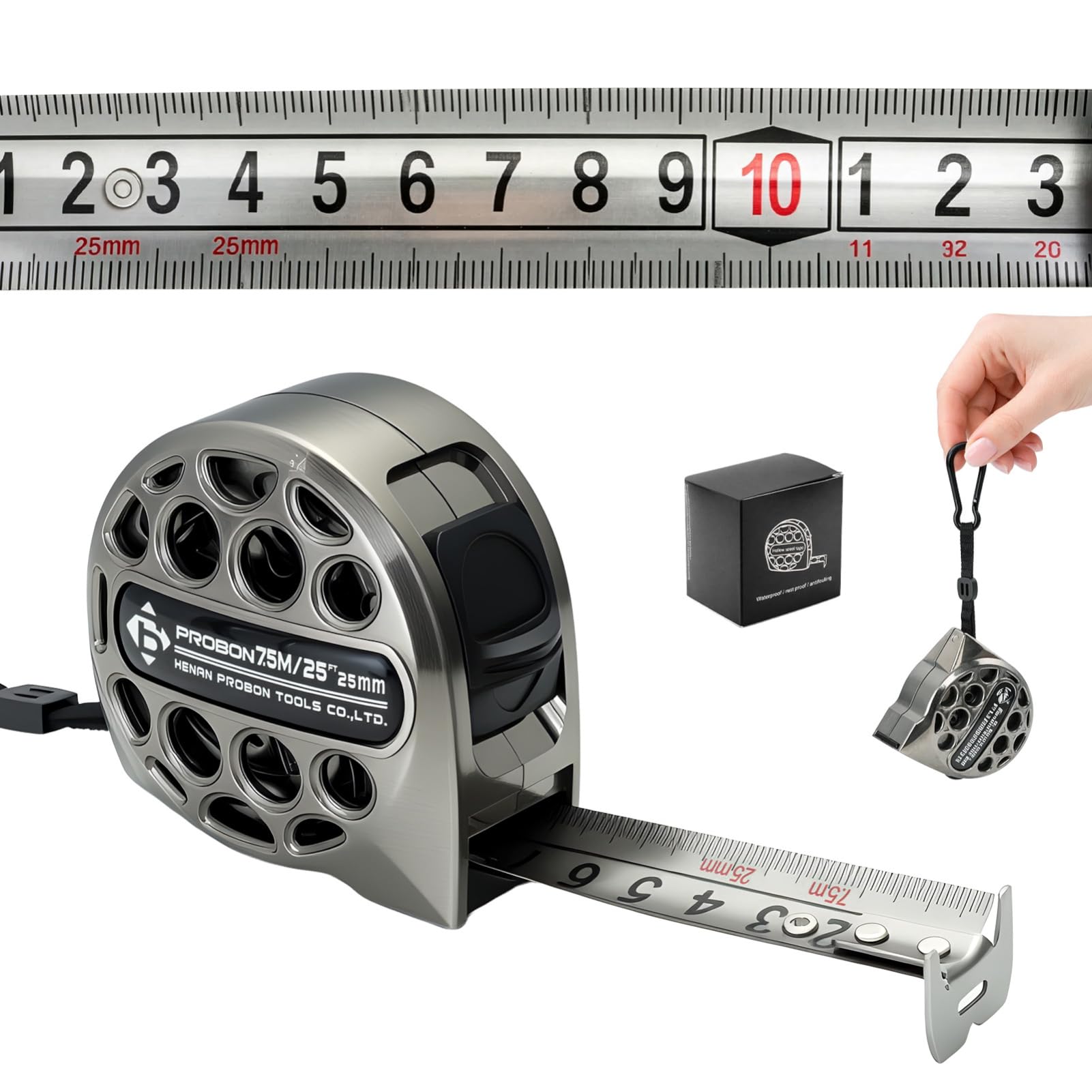 Minifactory 7.5m/25ft Stainless Steel Tape Measure Industrial Grade Laser Scale Measuring Tape with Hollow Design Waterproof Rustproof & Anti-Corrosion Metal Tape for Professional and Home Use