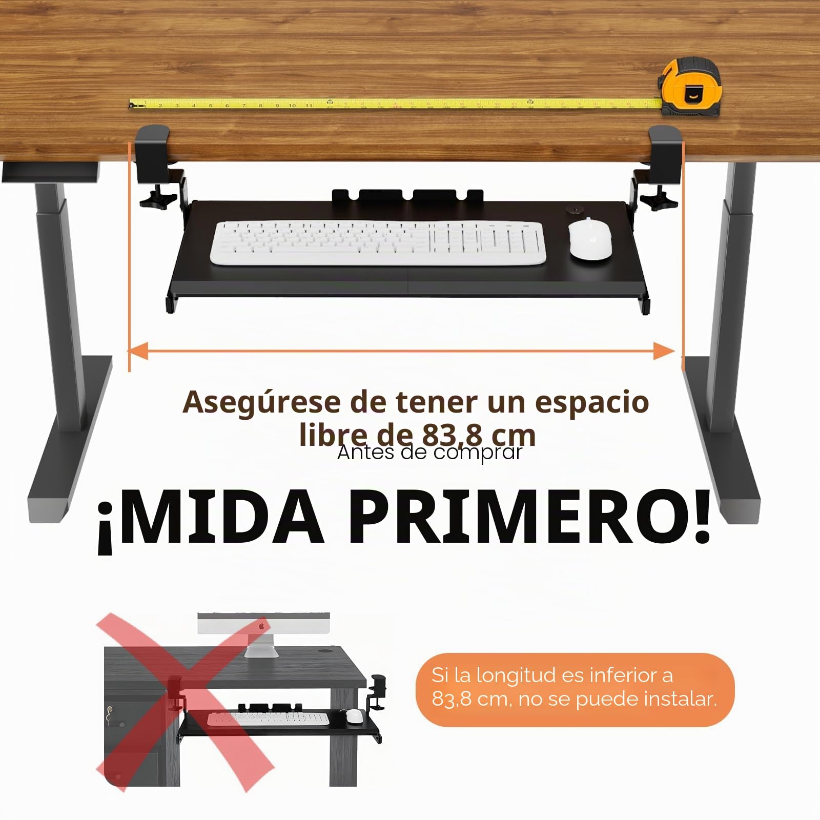 Bandeja extraíble para teclado debajo del escritorio con sistema de montaje de abrazadera C extrarresistente, 27.3 (82.5 cm incluyendo abrazaderas) x cajón de computadora de plataforma deslizante