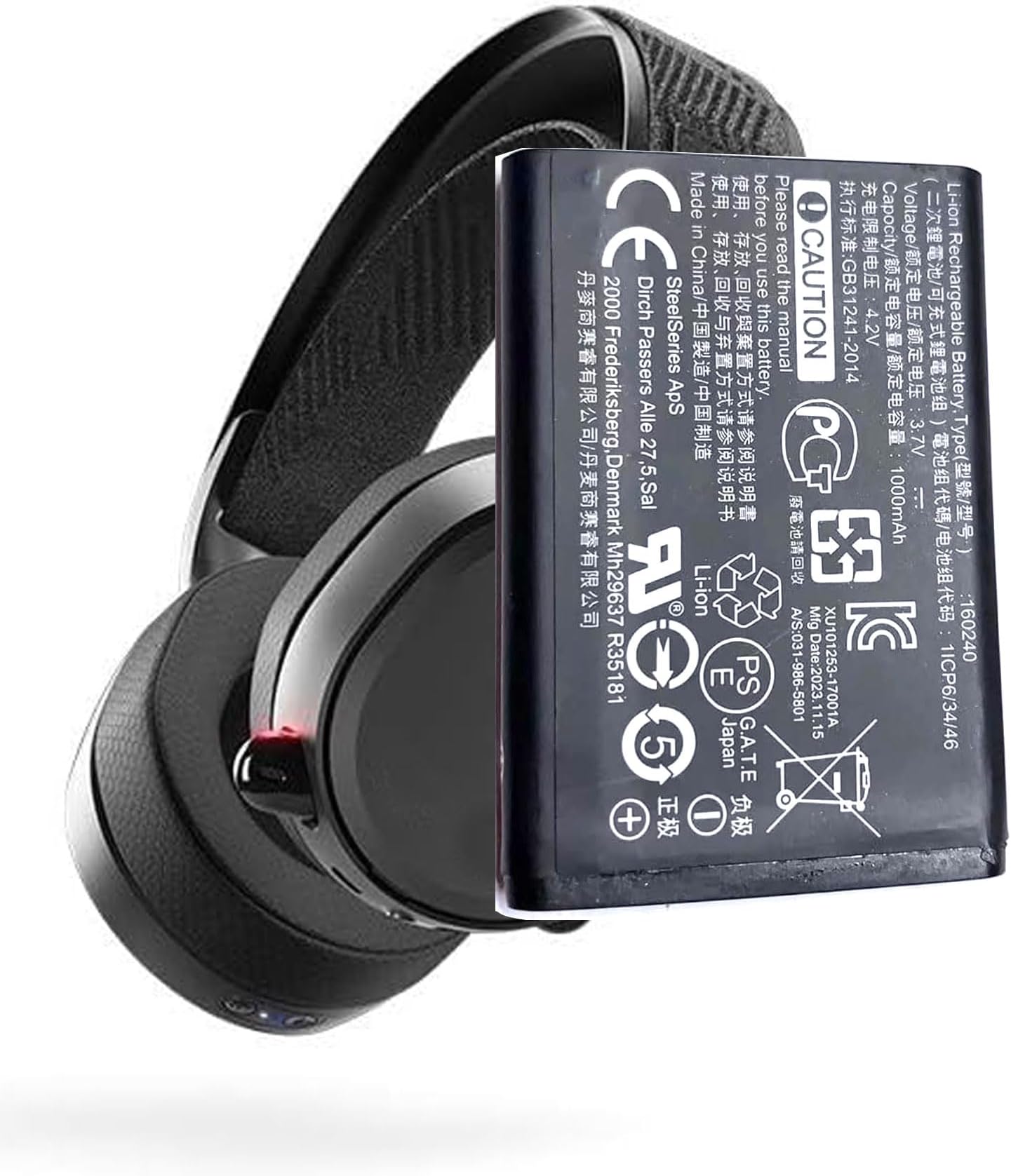 160240 Battery, Compatible with Steelseries Headset Battery for SteelSeries Arctis Pro High Fidelity Gaming Headset Battery 1000MAH 3.7V