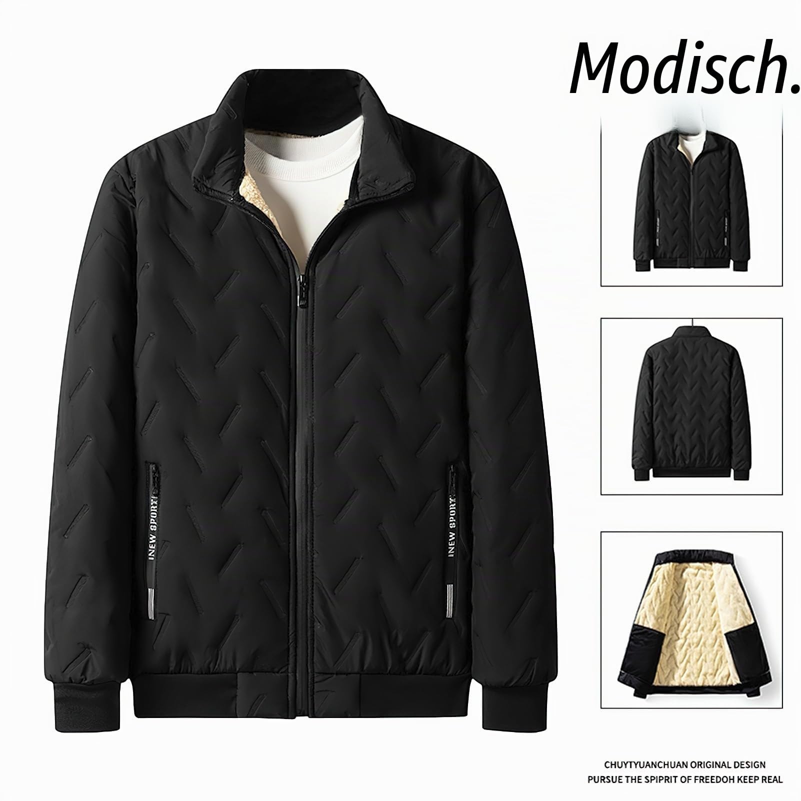 Herren Winter Warm Gesteppt Fleece Gefüttert Trainingsanzug Set Thermo Fleecejacke und Jogginghose mit Reißverschluss Taschen