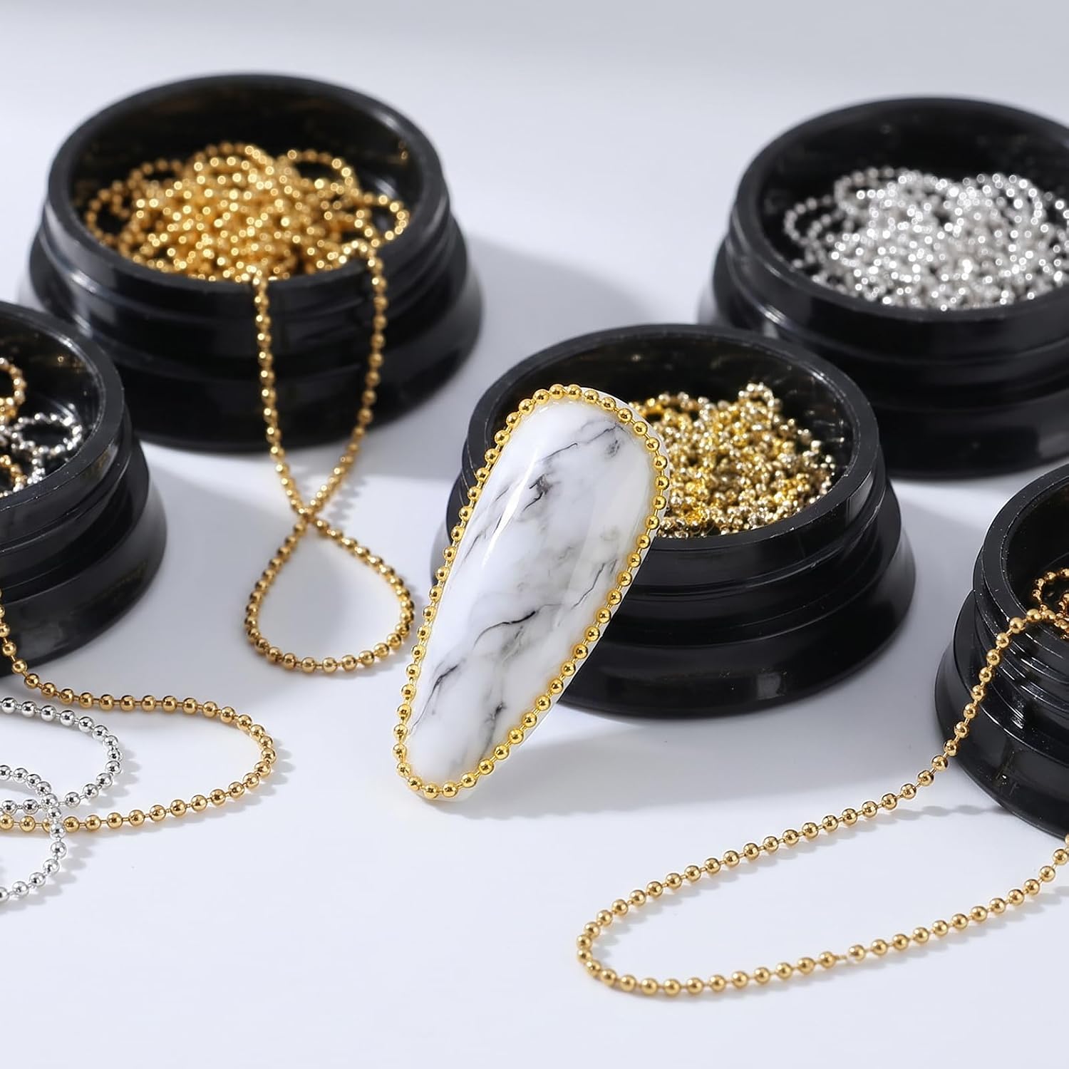 Nail Chains for Nail Art, 4 Strips 1 M Chain Nails Charms