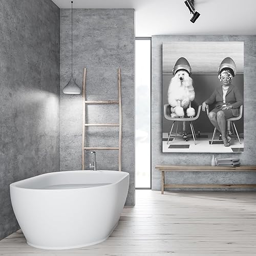 Miniatura 3 de Arte de pared de mujer y caniche en peluquería, decoración de salón de belleza, imágenes en blanco y negro, arte de los años 80, impresiones de