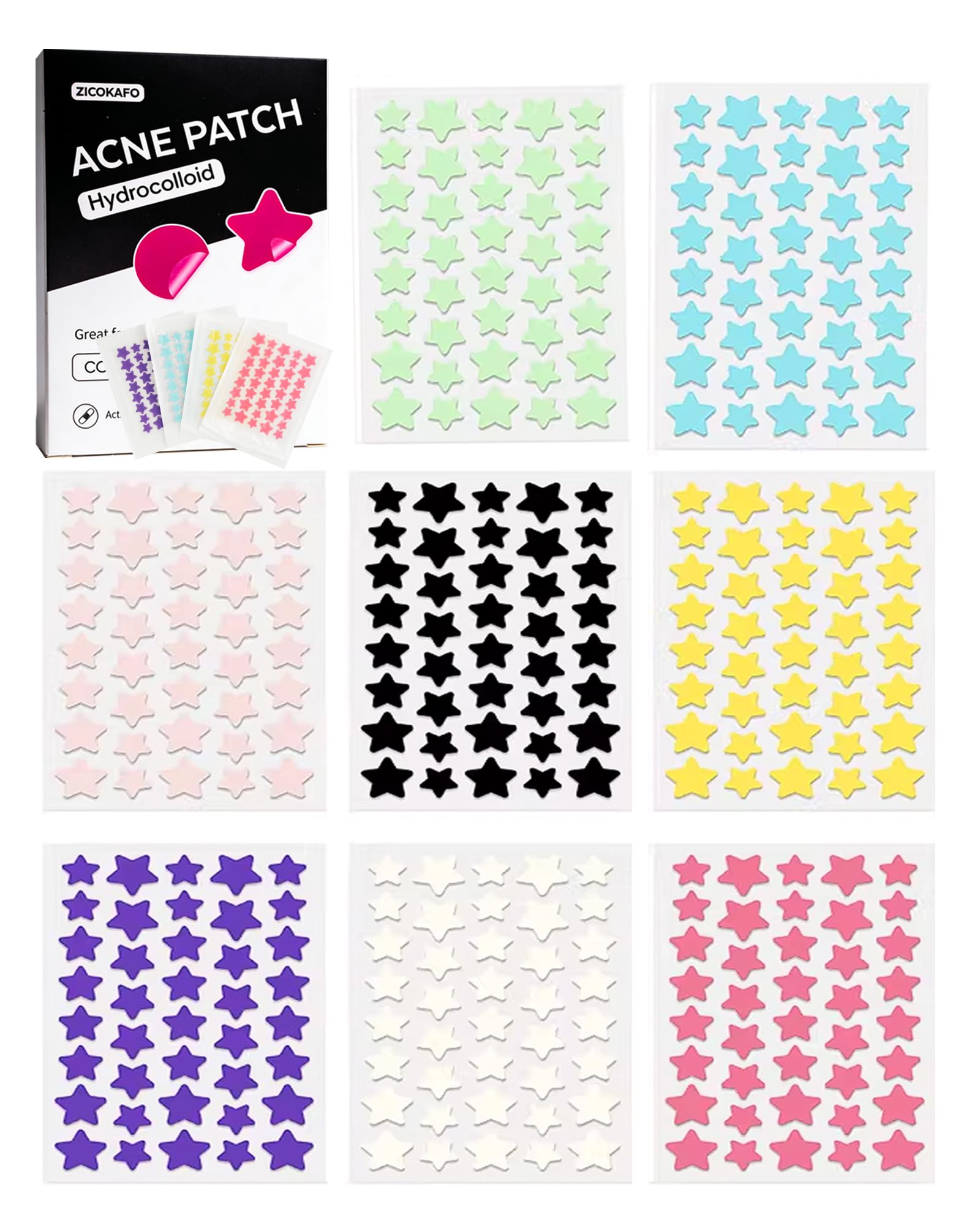 320 PCS Patch Boutons, Pimple Patch, Patches Acné, Patches Étoile Hydrocolloïde, Absorbe les Impuretés, Imperméable Transpirable, Utilisation de Jour et de Nuit, 10/12/14 mm