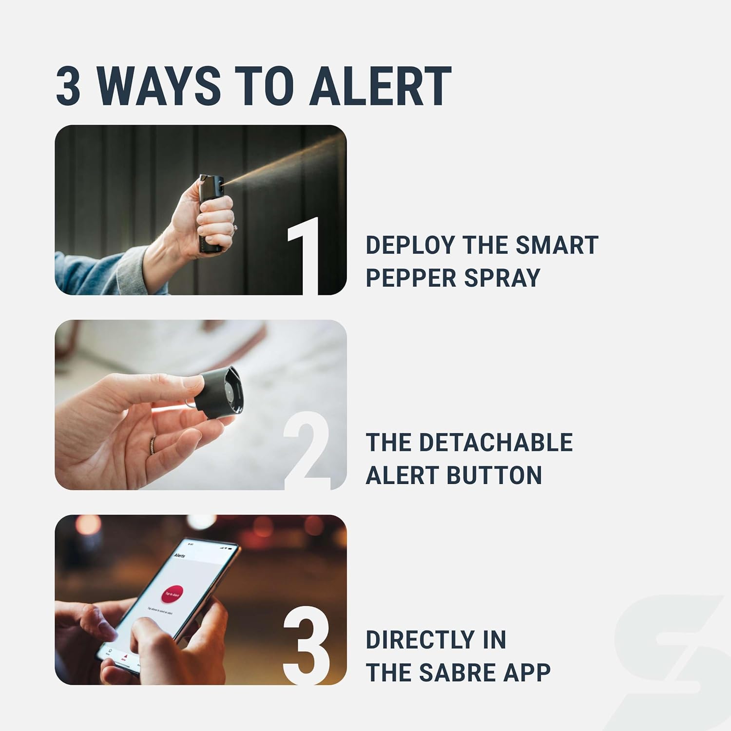 Sabre SMART Pepper Spray 2.0 w/Emergency Location Alerts, Maximum Police Strength OC Spray, Up to 3X Protection, 10 Second Spray Time, Fast Flip Top, Finger Grip, Up to 14 ft Range, App Connectivity