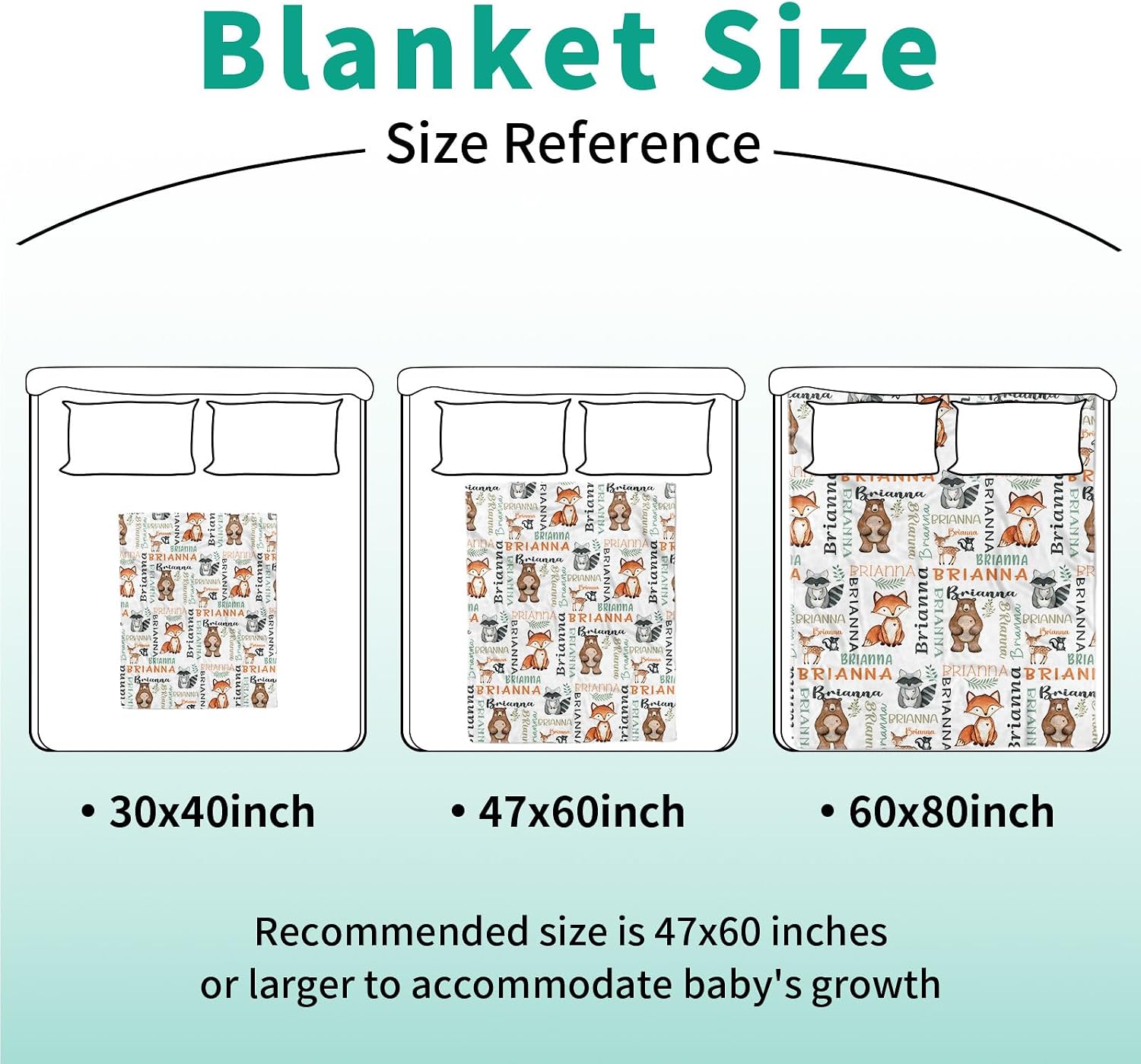 Personalized Baby Blanket - Animals Pattern with Multi-Fonts Names - Custom Soft Plush Double Layer Blankets with Dotted Backing for Boys Girls Gifts Color07-Woodland Animals