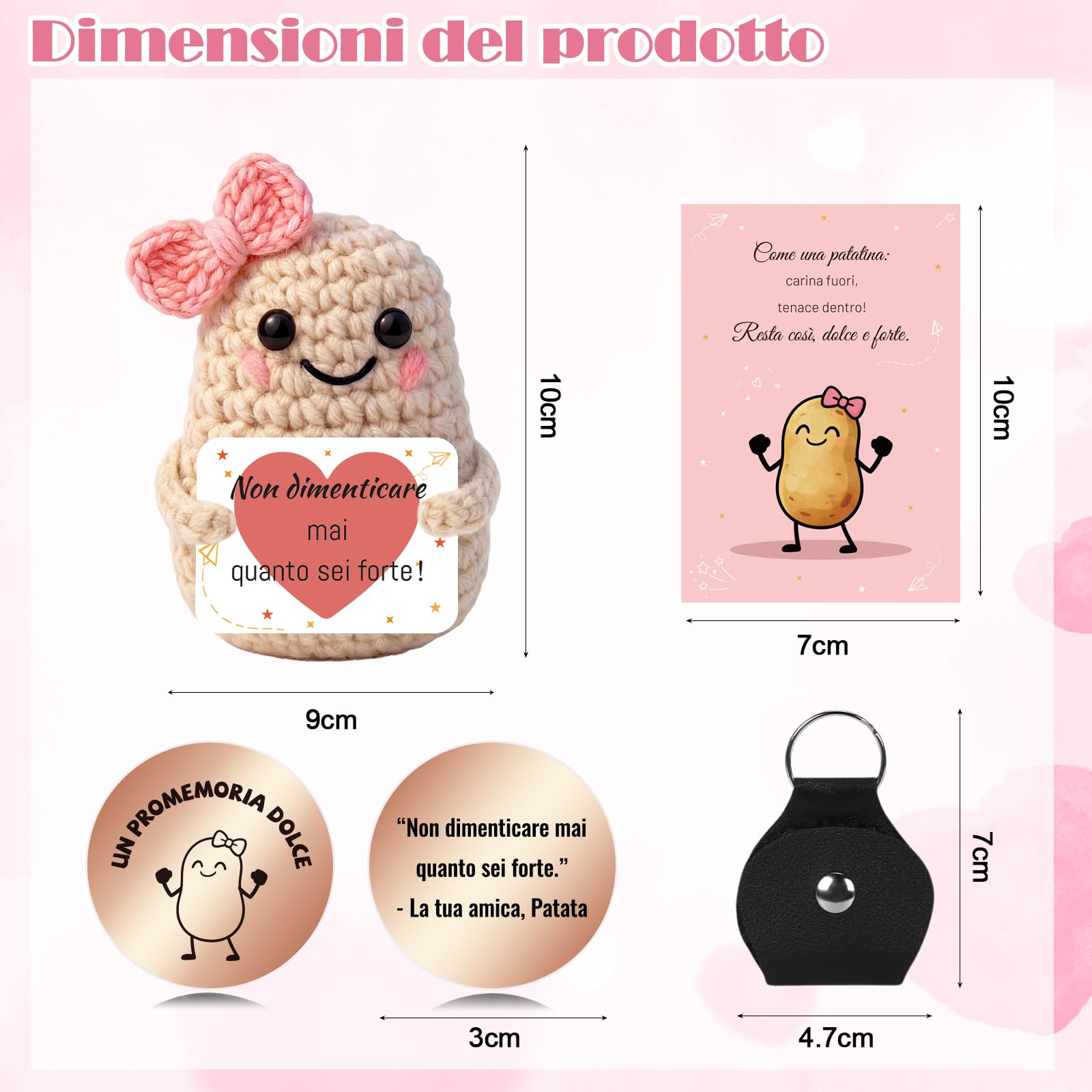 Regalo Laurea Patata Incoraggiante all'Uncinetto a Mano - Pocket Hug Patata Fortunata con Portafortuna Esami e Biglietto di Auguri, Regali Laurea Originali per Donna Uomo
