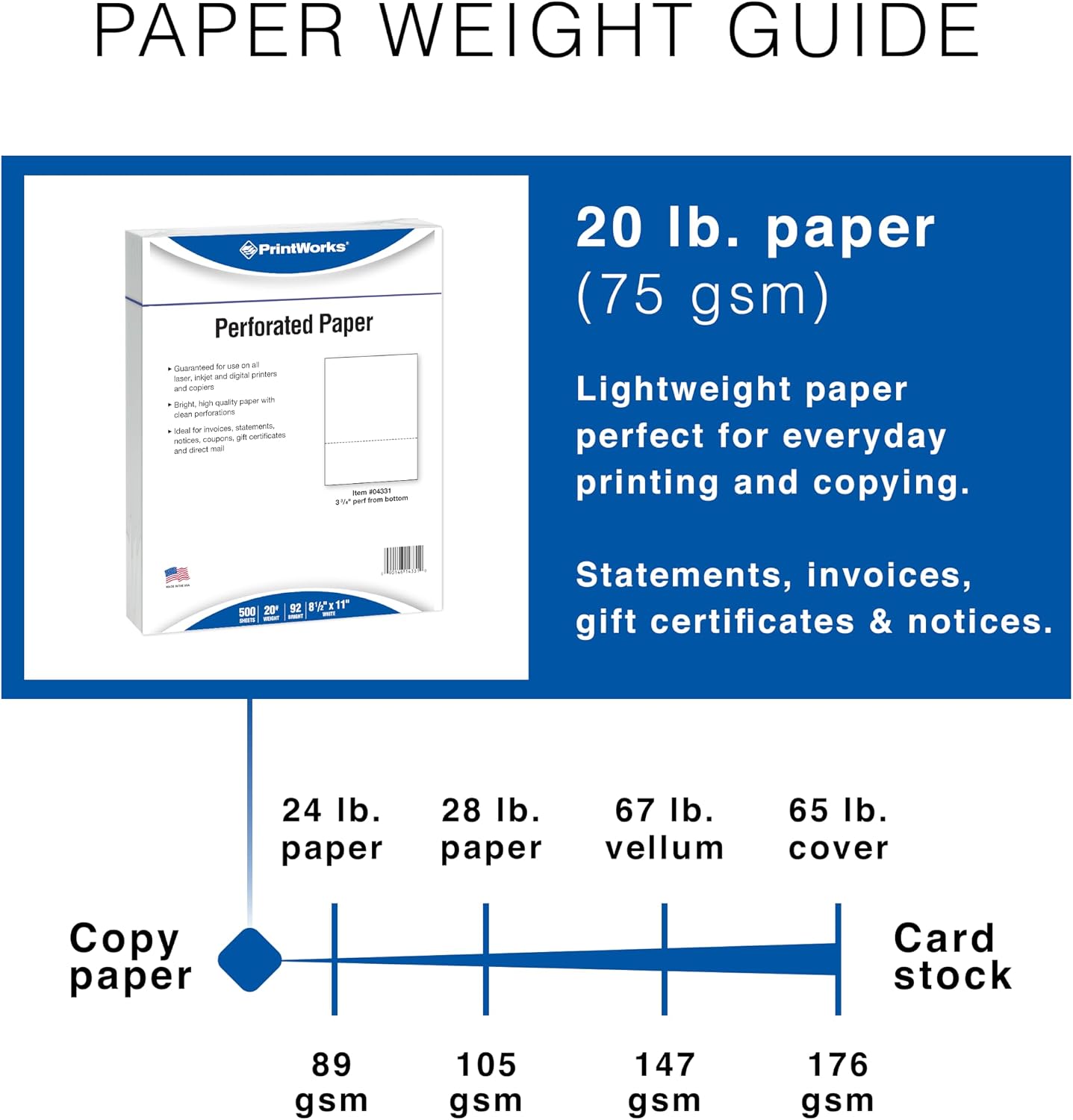 PrintWorks Professional 3 3/4" Horizontal Perforated Paper 8.5” x 11” - Perfect For W-2, 1099, & Statement Use - Made in the USA - 500 Sheets - 20 lb - Printer Compatible - White (04331) image 4