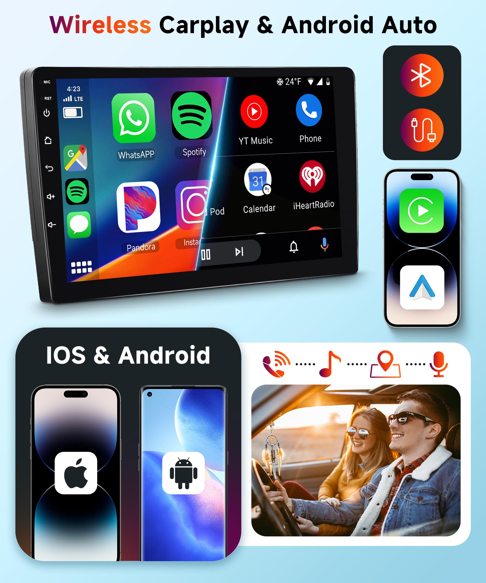【2+64G】 Hodozzy Carplay Android Auto Autoradio pour Peugeot 407 2004-2011,9 Pouce Touchsreen Bluetooth Poste Radio Voiture avec GPS/WiFi/RDS/FM/USB+Camera de Recul