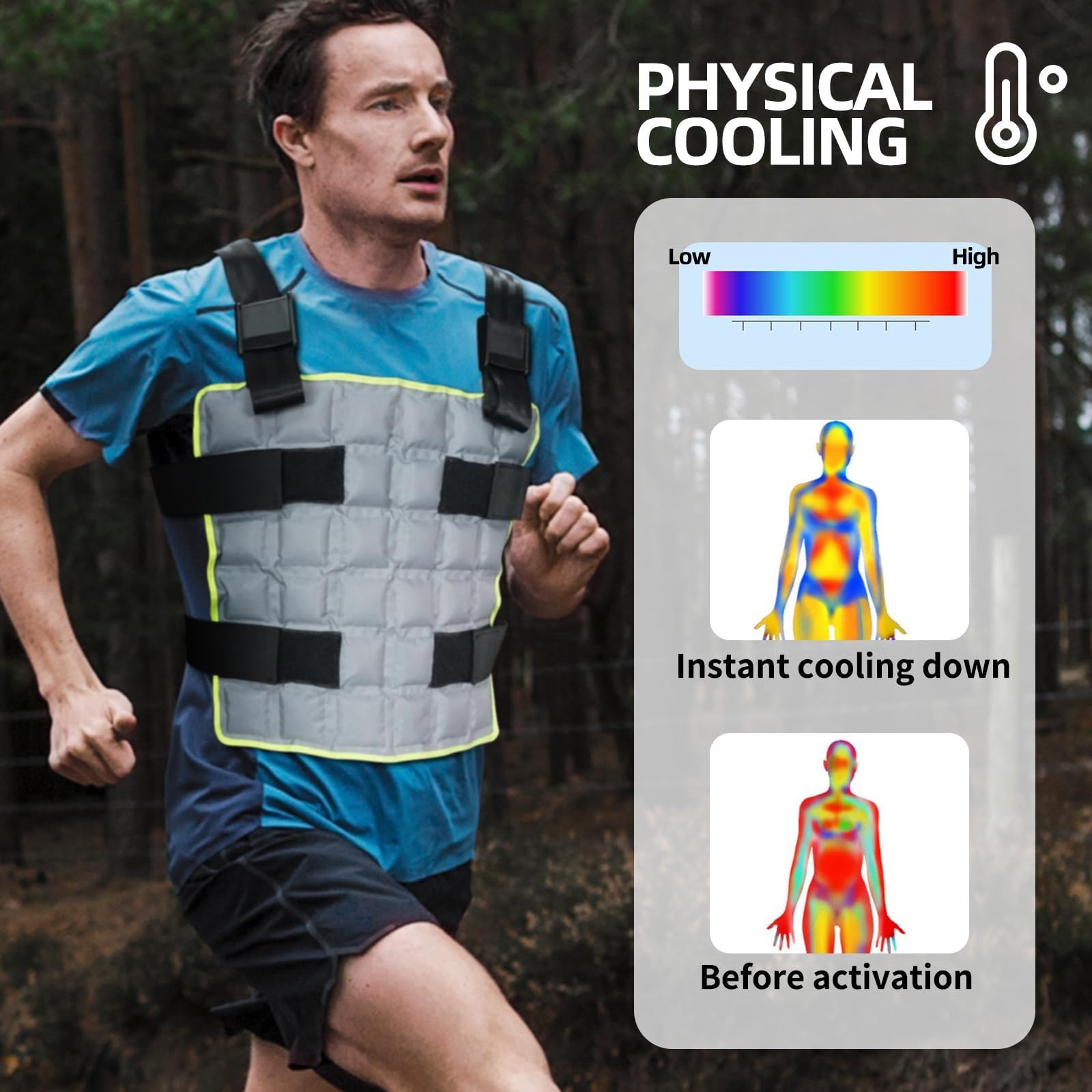 Chaleco de enfriamiento reutilizable con 72 celdas de hielo ajustable para exteriores alivio del calor gris