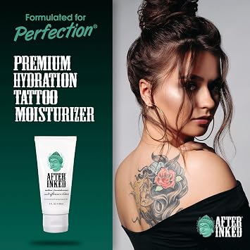 After Inked Tattoo Aftercare Lotion Moisturizing Balm for Inked Skin, Featured on Ink Master, Hydrating Skin Nourishment Cream with Grape Seed Oil, Gentle Daily Tattoo Maintenance, 3oz Tube, 1 Pack