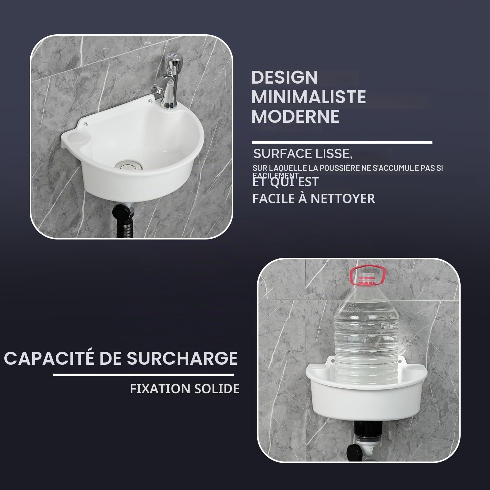 Lavabo en plastique, petit angle, lavabo mural, en plastique, avec tuyau, pompe à eau électrique pour jardin, garage, camping, cave, camping-car, cave, chantiers de construction