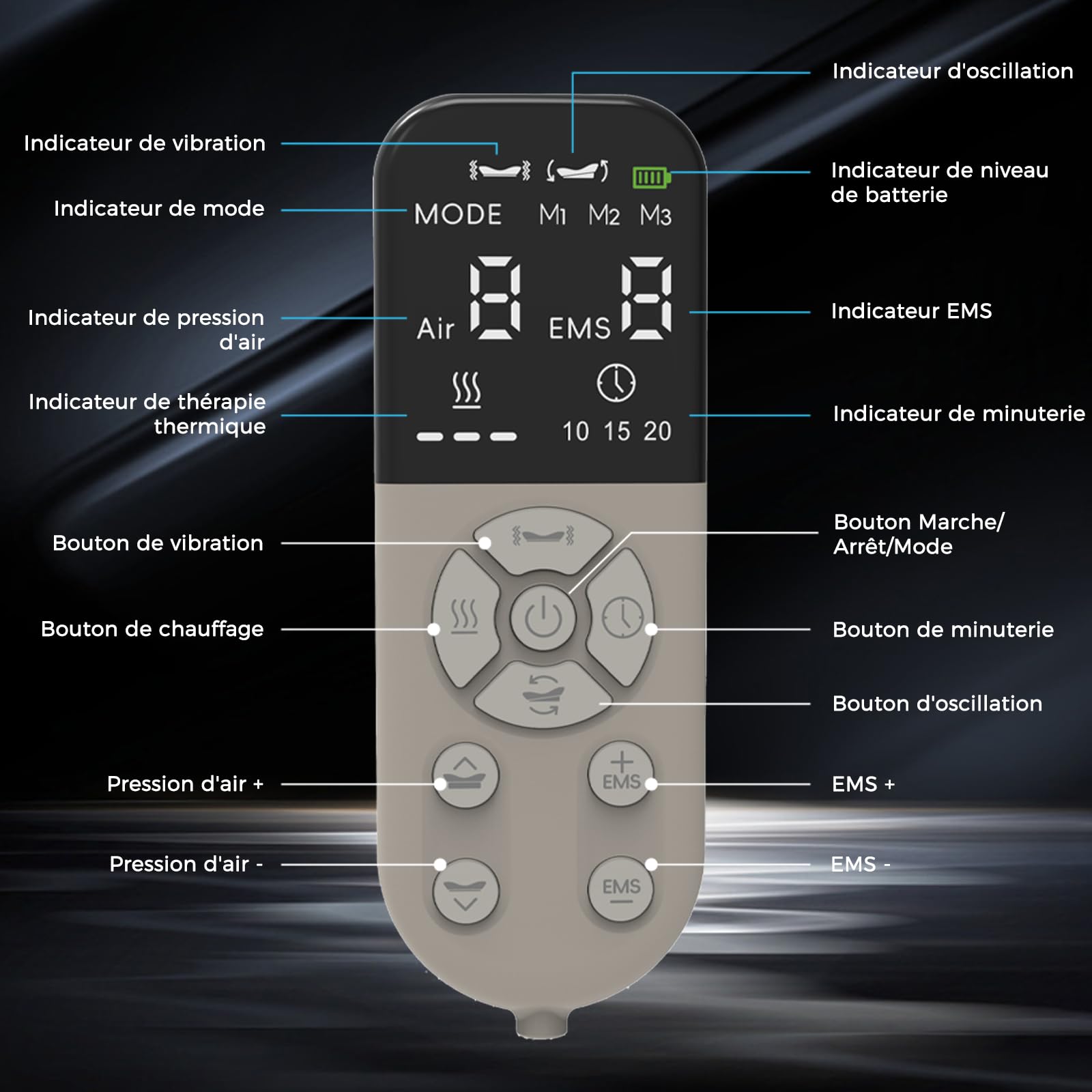 Appareil de massage lombaire avec chaleur, vibration, fonction de courbure, appareil de massage du dos avec chaleur et impulsion EMS - Appareil de massage lombaire avec vibration, hub coussin