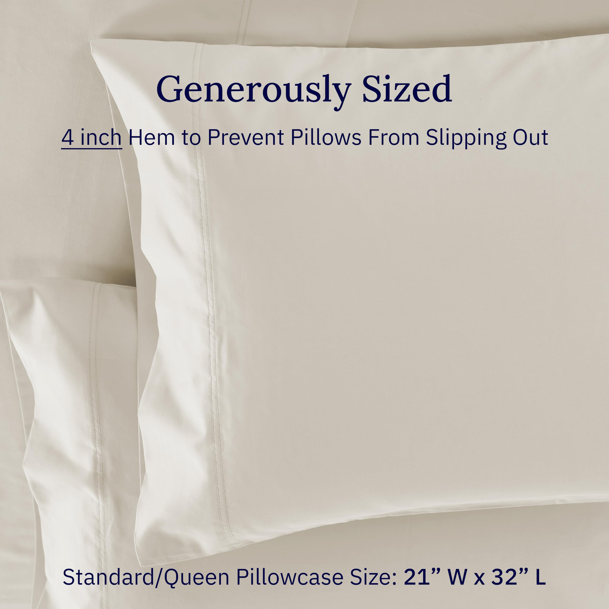 California Design Den Luxuriously Soft Hotel Quality 600 Thread Count, 100% Cotton Set of 2 Cases, Crisp & Cool Pillowcases Queen Size Set of 2 Fits Standard & Queen Pillows - Ivory (Warm Cream)