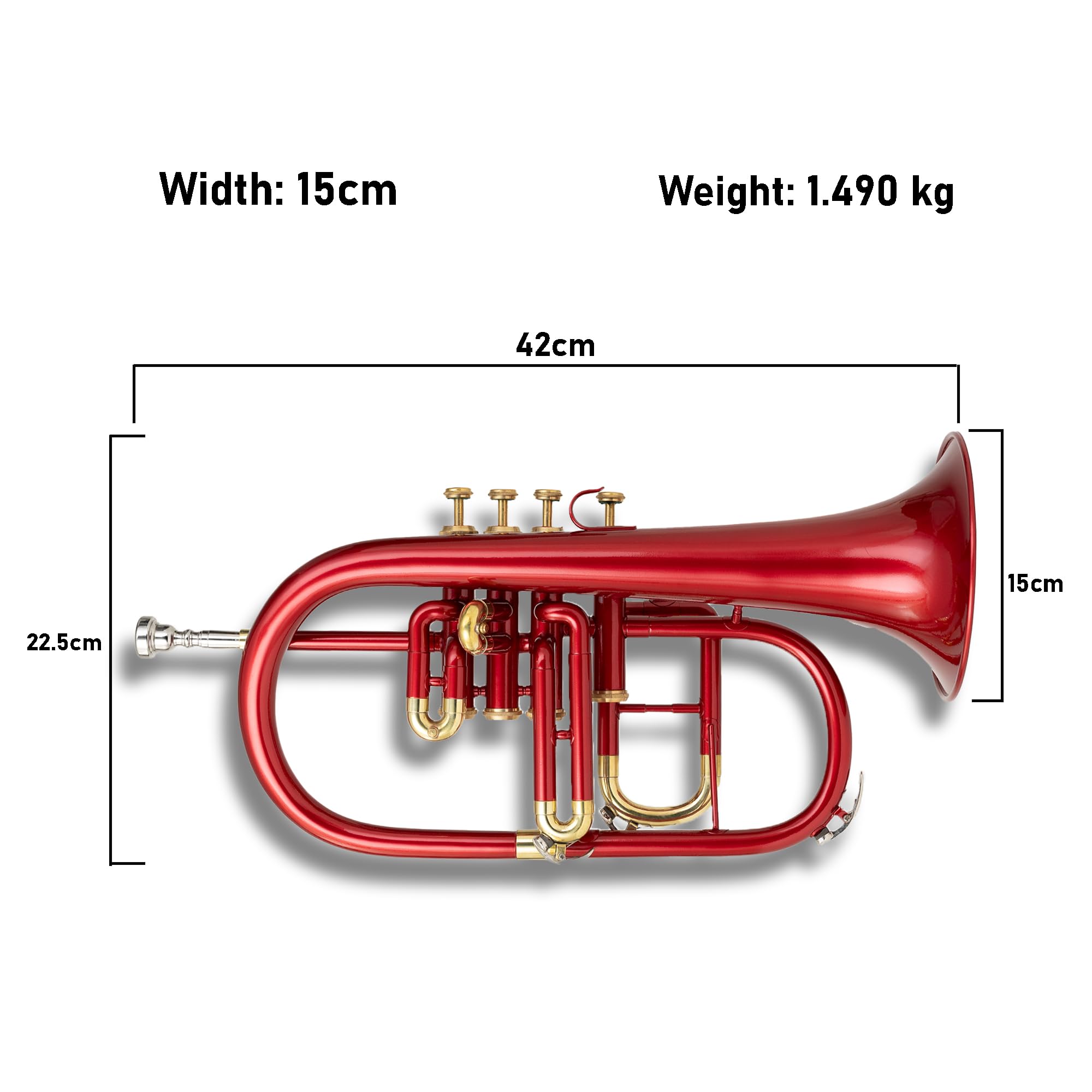 Flügelhorn mit 4 Ventilen in Bb/F-Teilung, farbiges Finish mit Mundstück und Koffer, Messing-Flügelhorn für Jazz, Orchester und Messingbänder, Rot