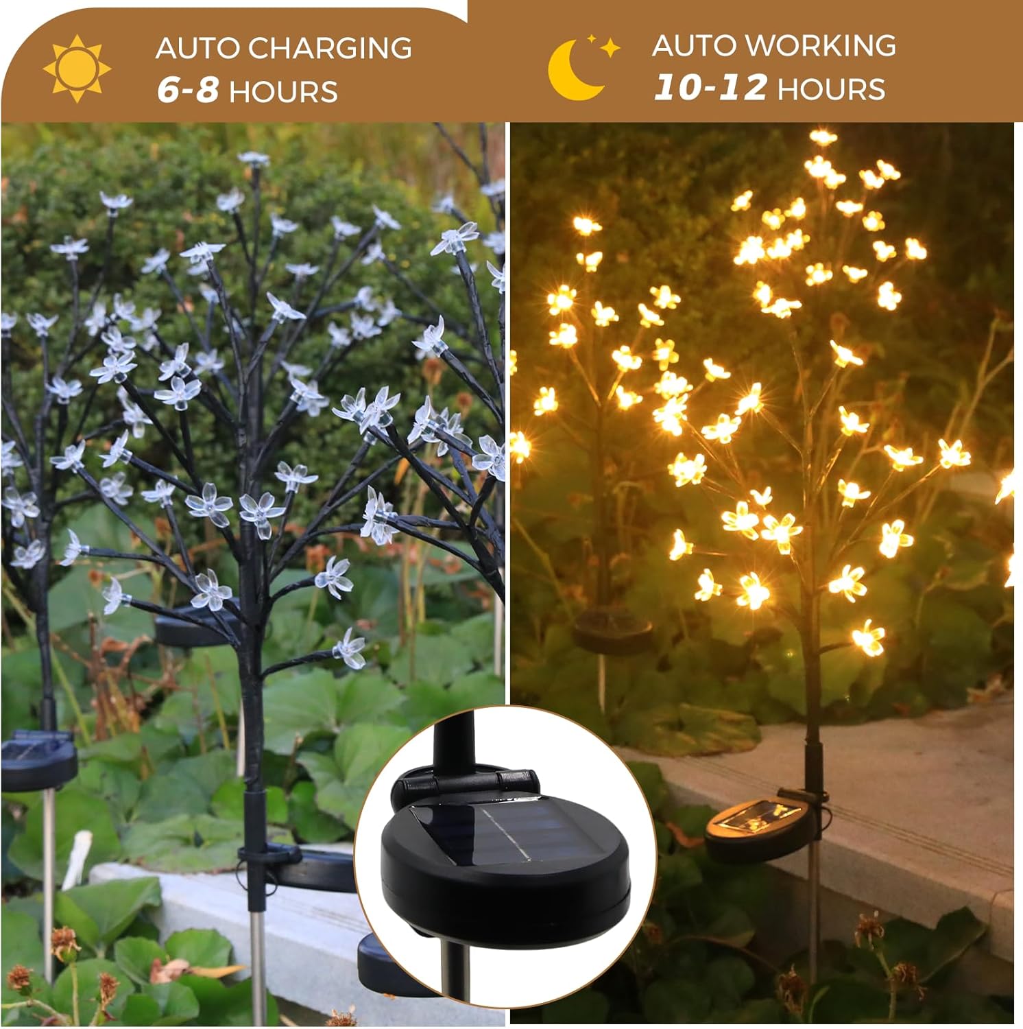 Solar Garden Lights Outdoor Garden Decor, 4 Pack Cherry Blossom Solar Flowers Outdoor Waterproof Fairy Solar Lights, Outside Yard Decorations for Patio Pathway Decor, Gardening Gifts for Women Mom