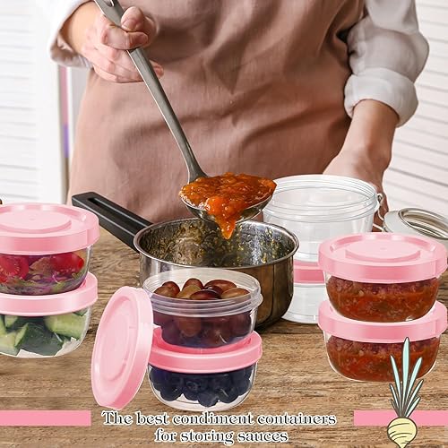 Miniatura 7 de 20 tarros de plástico para almacenamiento de alimentos con tapas de rosca, recipientes pequeños de 5 onzas, reutilizables, herméticos, a prueba de