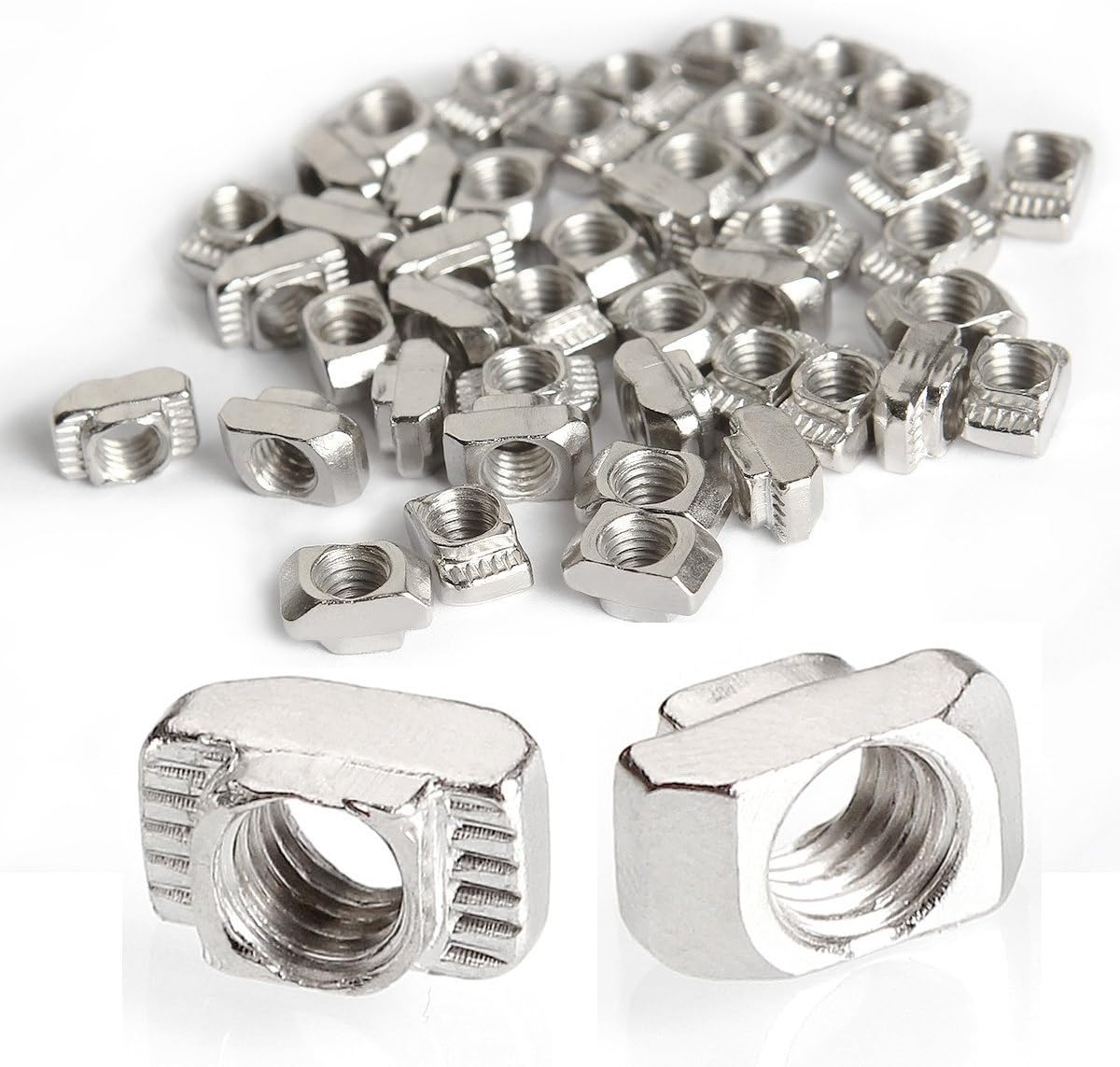 Eliseo M5 T Nut, 100 Pcs Drop in T Slot Nut for 2020 European Aluminum Extrusion, Carbon Steel Nickel-Plated Post Assembly Sliding T Nut 6mm Slot Aluminum Profile Accessories