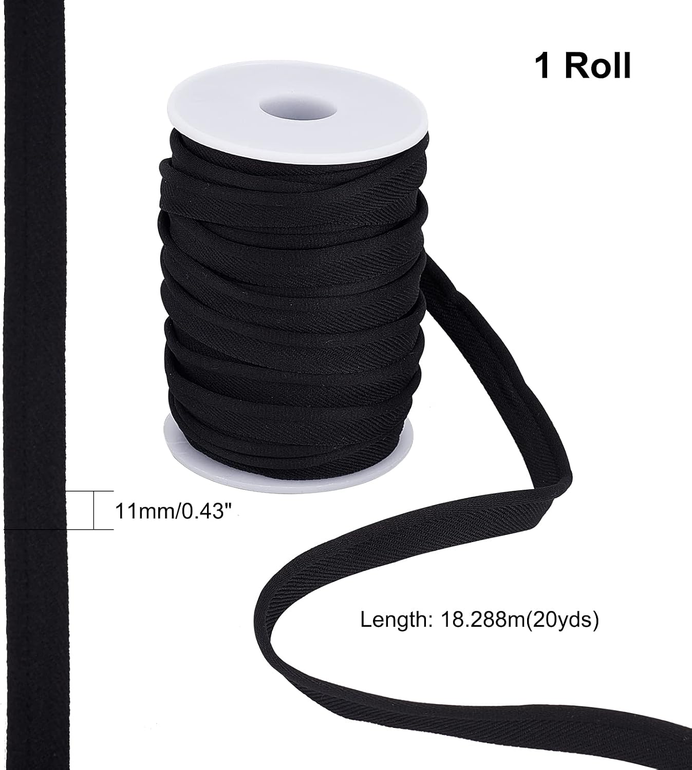AHANDMAKER 20 Yards Piping Trim with Welting Cord, Black Maxi Piping Bias Tape Lip Cord Trim for Webbing Garment Sewing Trimming Upholstery, 0.4 Inch