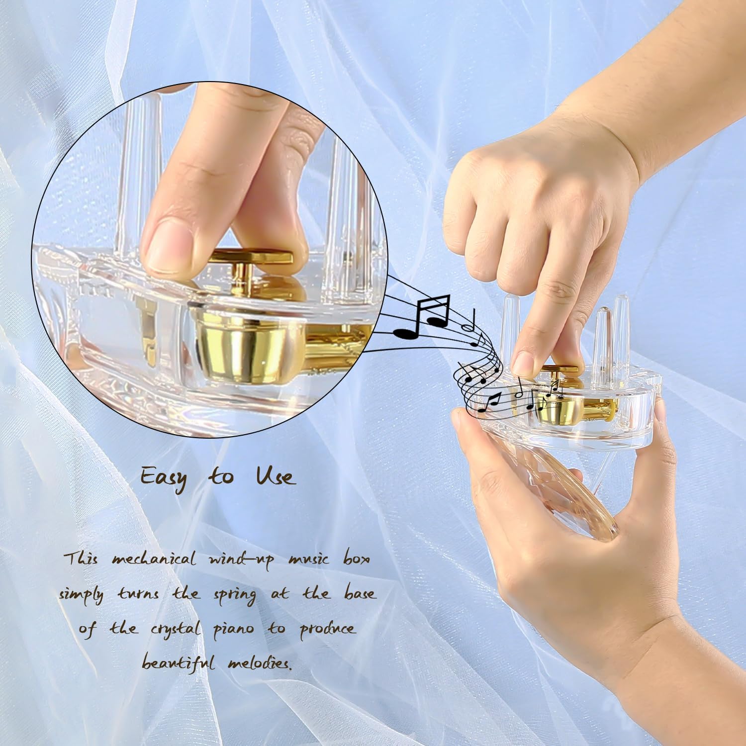 Transparent - Piano Music Box Mechanical Clockwork Crystal Piano High-End Acrylic Ornament Crystal Craft (Music: Canon)