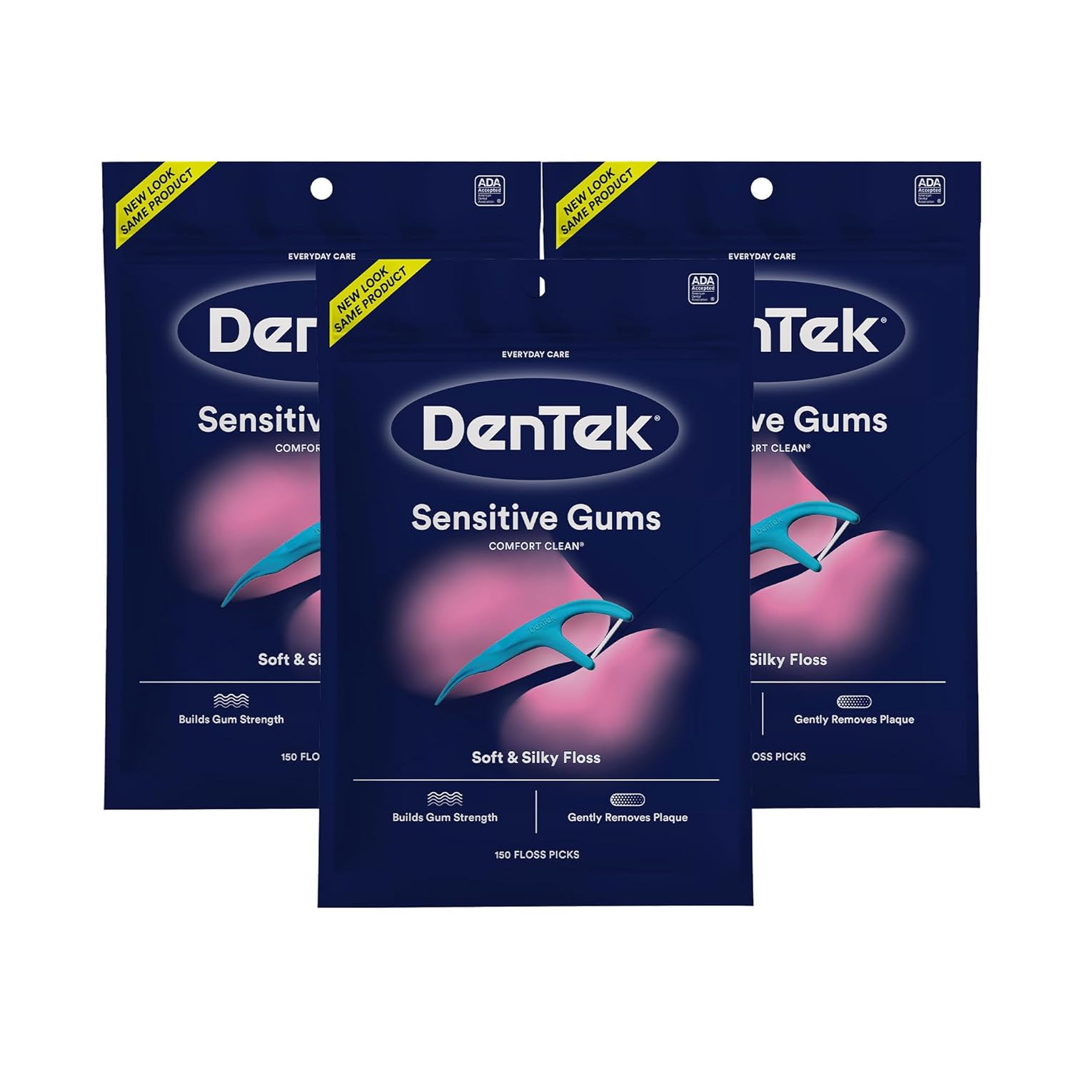 DenTek Comfort Clean Floss Picks para Gengivas Sensíveis, Fita Macia e Sedosa, 150 Unidades, 3 Pacotes