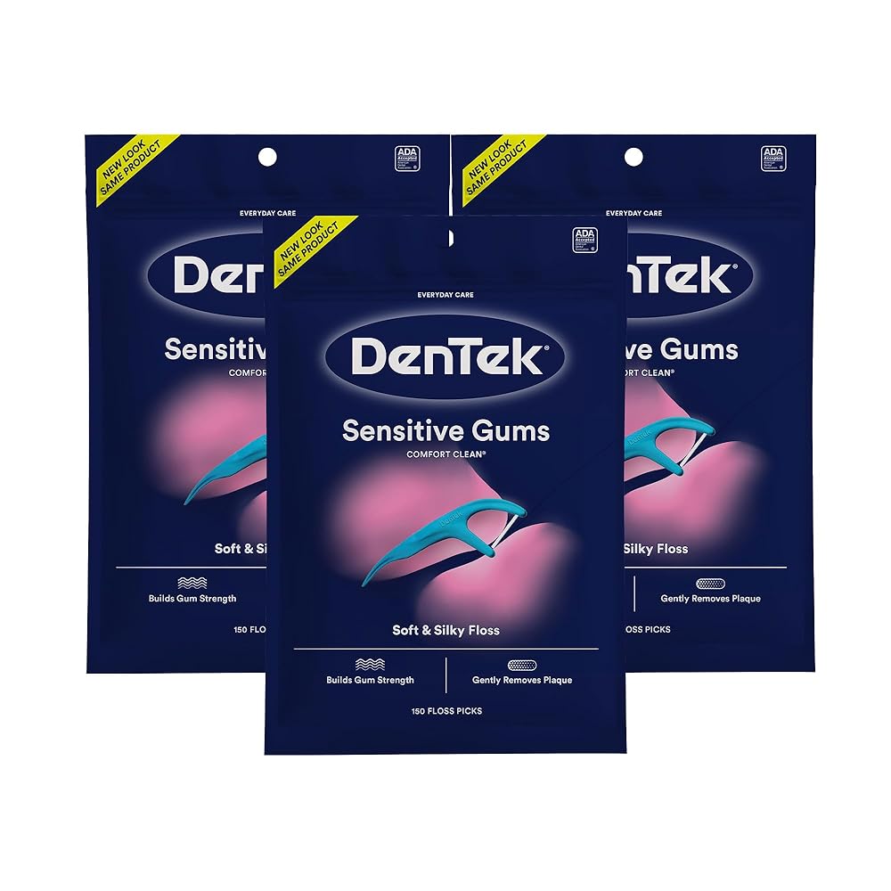 DenTek Comfort Clean Sensitive Gums Floss Picks, Soft & Silky Ribbon, 150 Count, 3 Pack