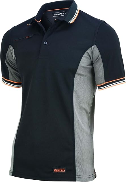 WrightFits Mens Essentials 2-Tone Black & Grey Short-Sleeve Polo Shirts for Causal Workwear Clothing - Quick Dry, Breathable, Regular-Fit & Lightweight