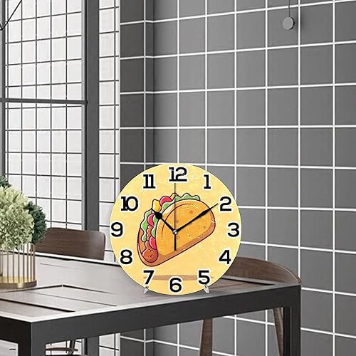 Miniatura 5 de Taco - Reloj de pared con diseño de comida mexicana, funciona con pilas, sin tictac, silencioso, redondo, acrílico, cuarzo, decorativo, para cocina,