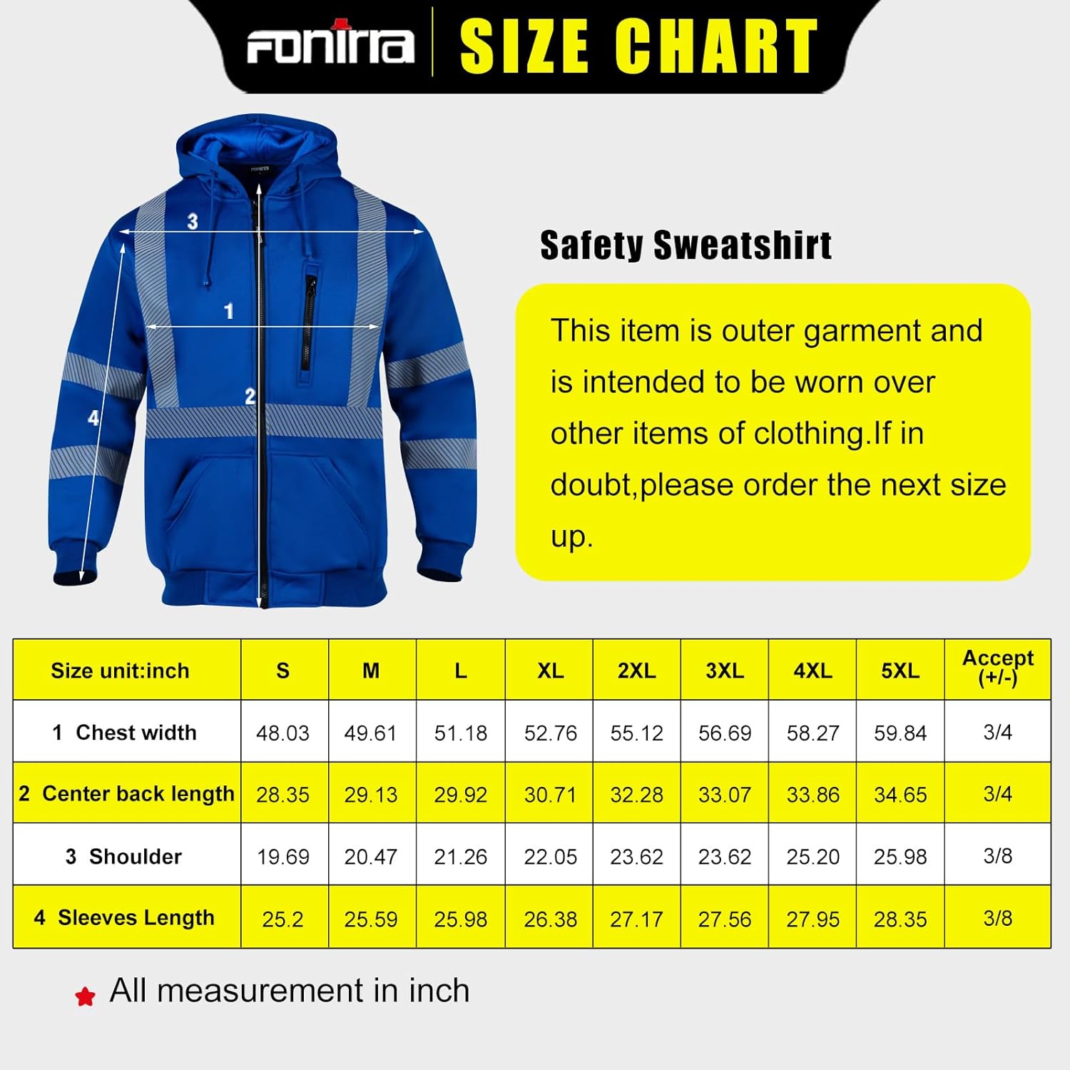 FONIRRA High Visibility Safety Work Hoodie for men Construction Hi Vis Reflective Fleece Sweatshirt with Zipper ANSI Class 3 - Image 7
