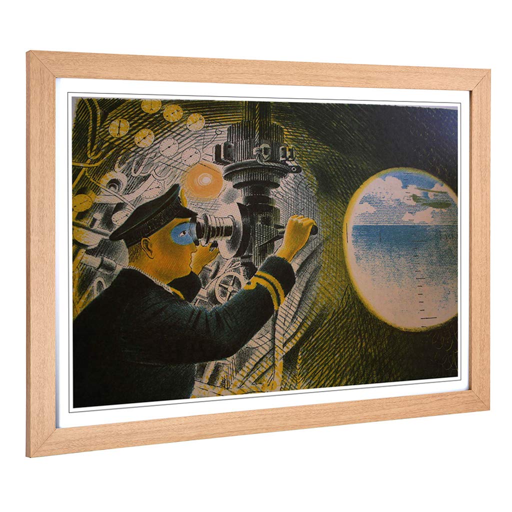 Big Box Art Framed Print of Eric Ravilious Submarine Lithographs Design | Wall Art Picture | Home Decor for Kitchen, Living Room, Bedroom, Hallway, Oak, A2 / 24.5x18 Inch / 62x45cm