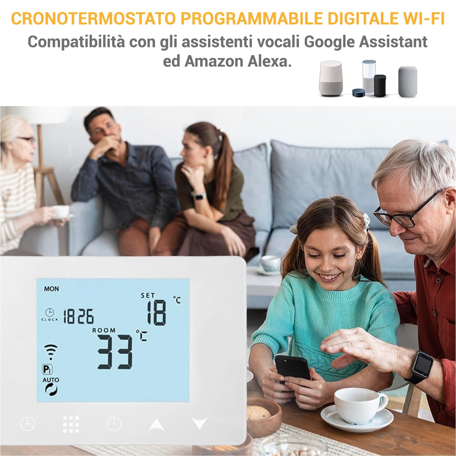 Crisalide ® - Cronotermostato Wi-Fi digital programable con control remoto y compatibilidad inteligente, compatible con Google y Alexa, blanco