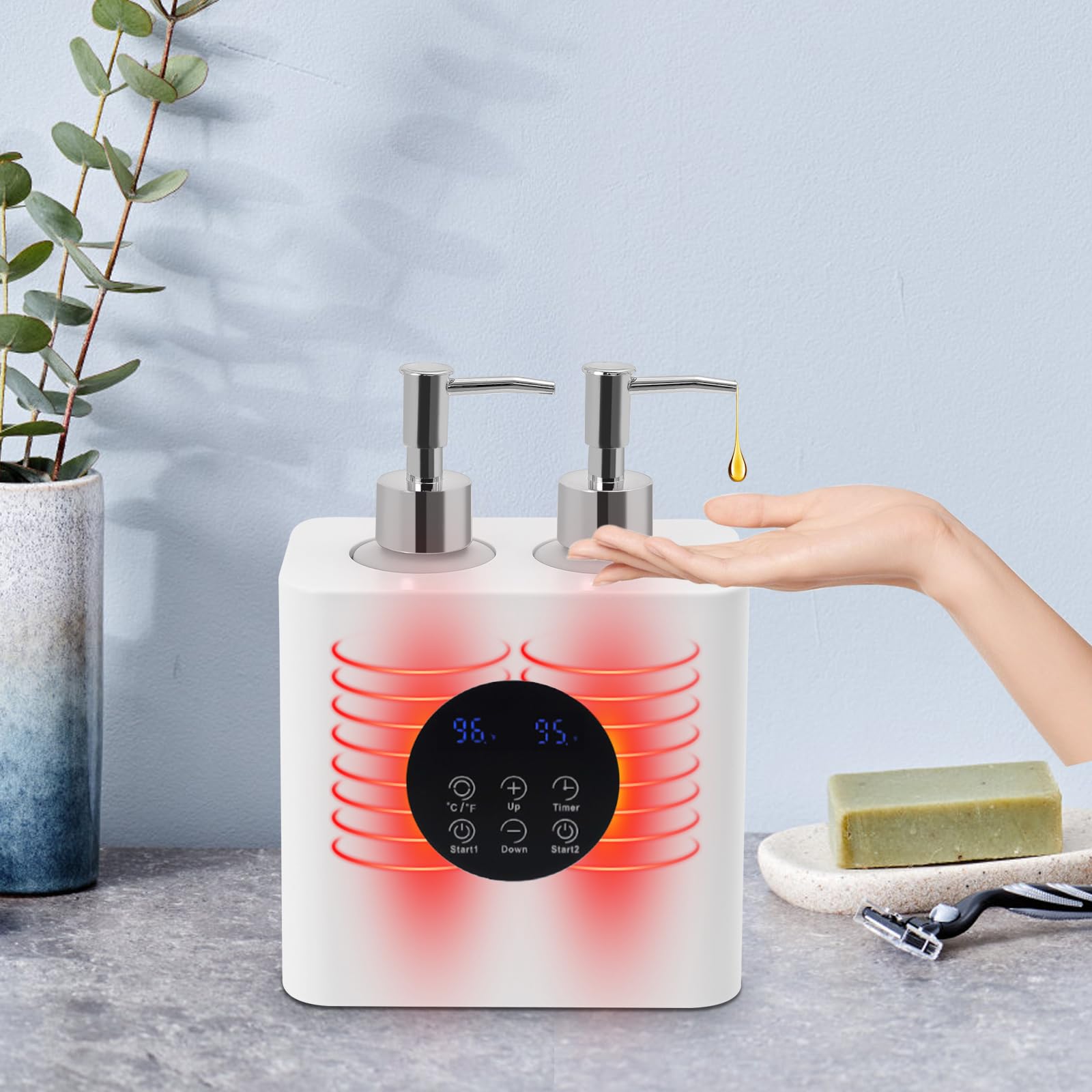 Ogrzewacz olejku do masażu, elektryczny ogrzewany podwójny podgrzewacz olejku do masażu, niezależna regulacja temperatury, szybkie nagrzewanie 360°, do salonu, gospodarstwa domowego