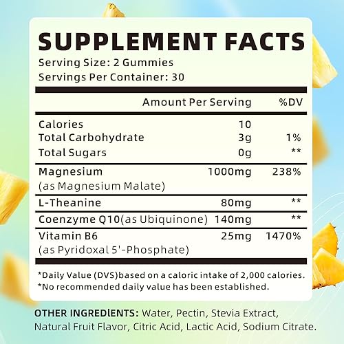 Miniatura 2 de Gomitas de malato de magnesio de 1000 mg, suplementos masticables de malato de magnesio con CoQ10, L-teanina y vitamina B6 para aumentar la energía