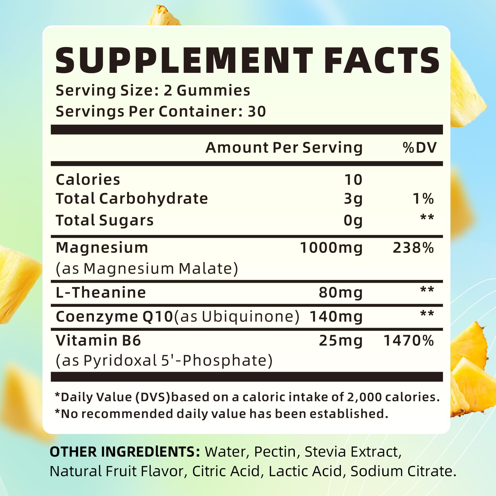 Magnesium Malate Gummies 1000mg, Chewable Magnesium Malate Supplements with CoQ10, L-Theanine & Vitamin B6 for Energy Boost & Muscle Health, Sugar-Free/Vegan, Pineapple Flavor 60 Count — Amazon image 2