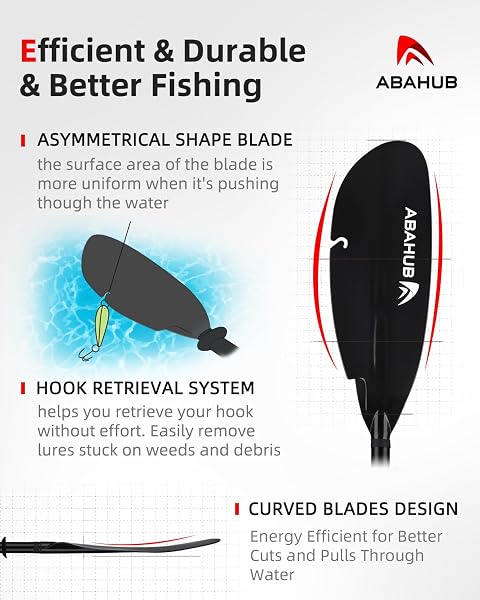 Abahub Pagaia per Kayak Regolabile da 240 cm a 260 cm Pagaia da Pesca in Alluminio Doppia Pagaia con Guinzaglio per Kayak Pesca Gambo in Lega di Alluminio Lame in Plastica - 2