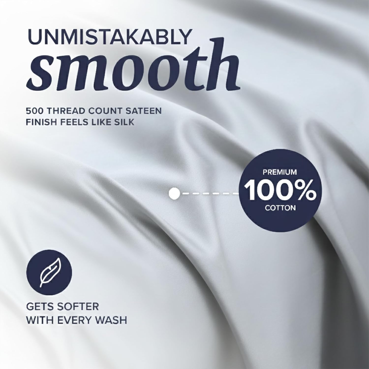 Beckham Hotel Collection Cal King Sheet Set 100% Cotton, 500TC Luxury Sateen Bedding, 16” Deep Pocket, Moisture-Wicking, 4-Piece, Gray - Image 3