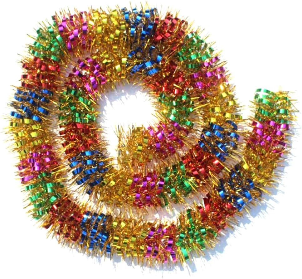 33Ft Christmas Tinsel Garland Shiny Thick Tinsel Decor Xmas Tree Decorations Metallic Twist Foil Garland for Birthday Teachers' Day Thanksgiving Day Indoor Outdoor Party Supplies - Colourful 2