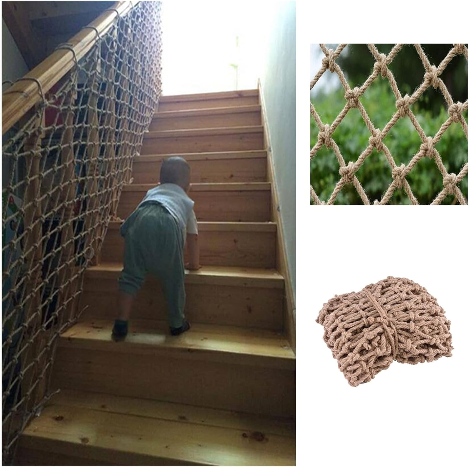 Child Safety Stair Rope Net Railing Hemp Rope Net Heavy Duty Playground Protective Net Kids Rope Ladder Climbing Net Treehouse Swing Bridge (Size : 1 * 7m(3 * 22ft))