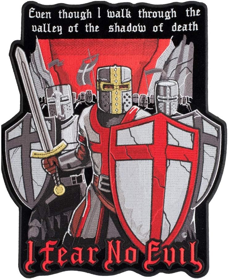 PatchStop Fear No Evil Sword Shield Iron On Patches for Clothing Jeans - 11.25x13.5in X-Larges DIY Sew On Back Patch for Jackets Bags - Embroidered Decorative Warrior Patches