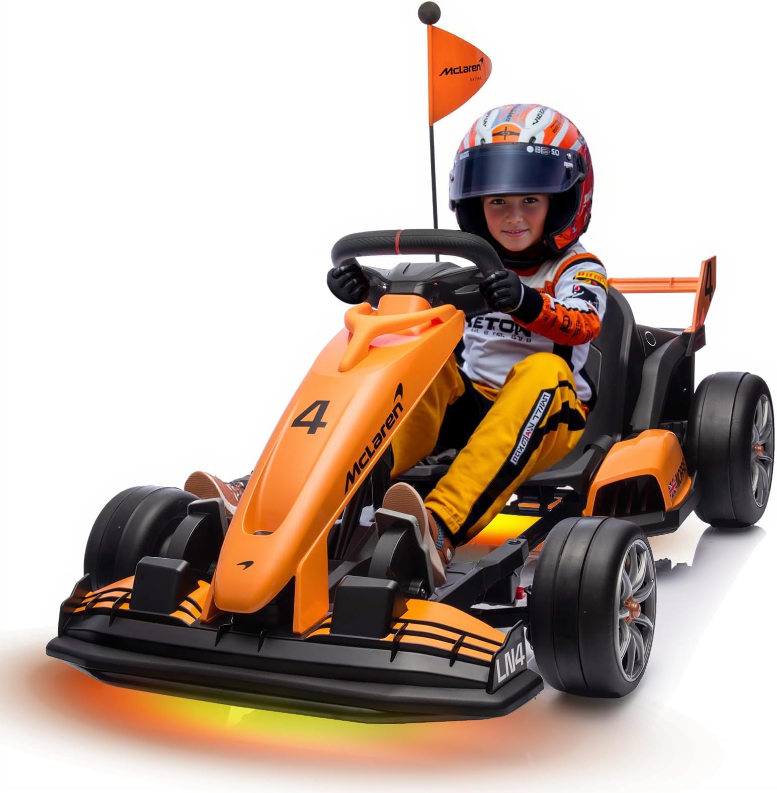 24V Kids Electric Go Kart, Licensed McLaren F1 Drift Kart Car with Dual 200W Motors, Adjustable Seat, 6 Safety Upgrades, CVT Speed Mode, Anti-Skid Tires & LED Lights for Ages 6-12