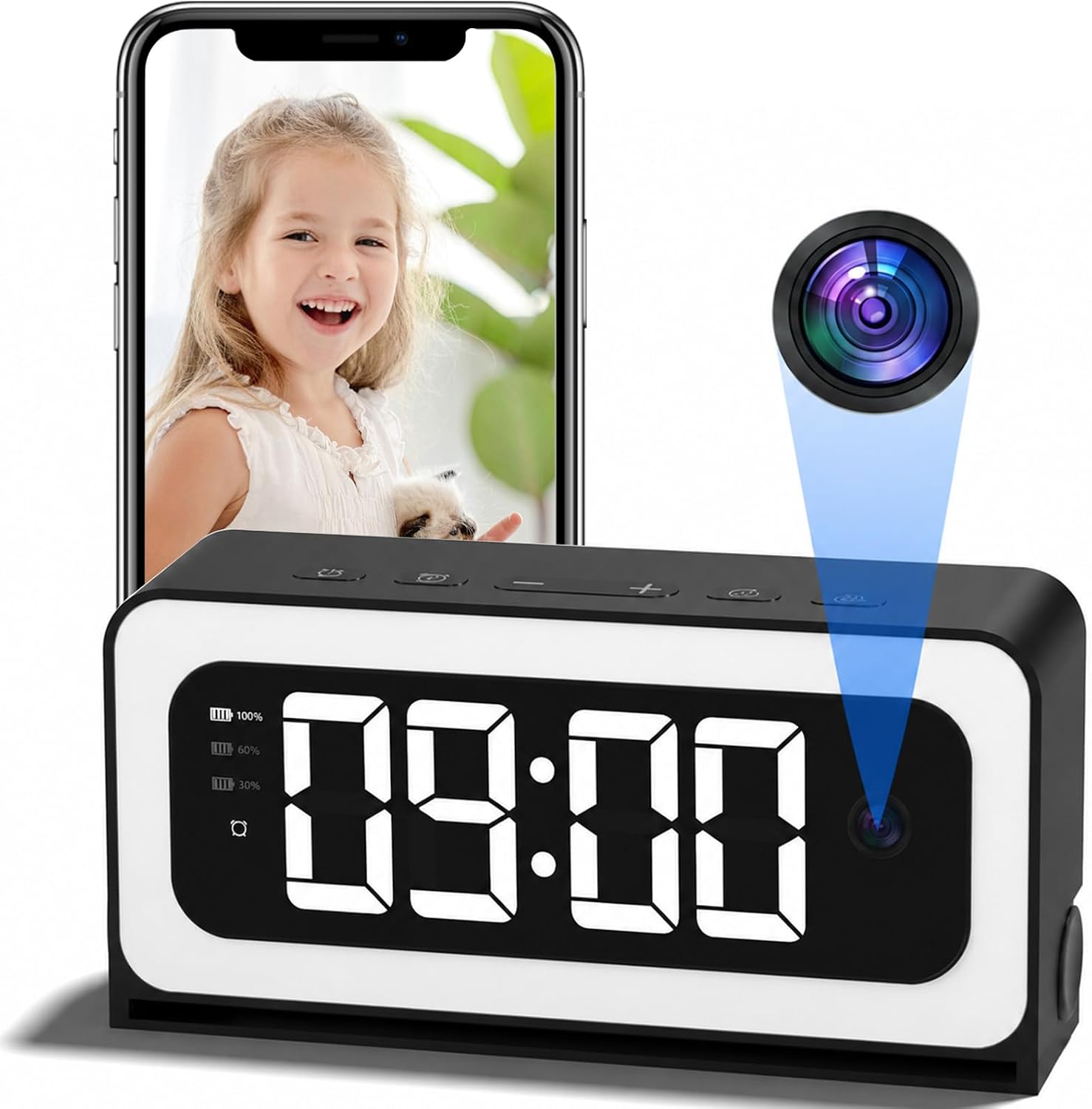 Alarm Clock Camera 2K, 5G&2.4GHz...