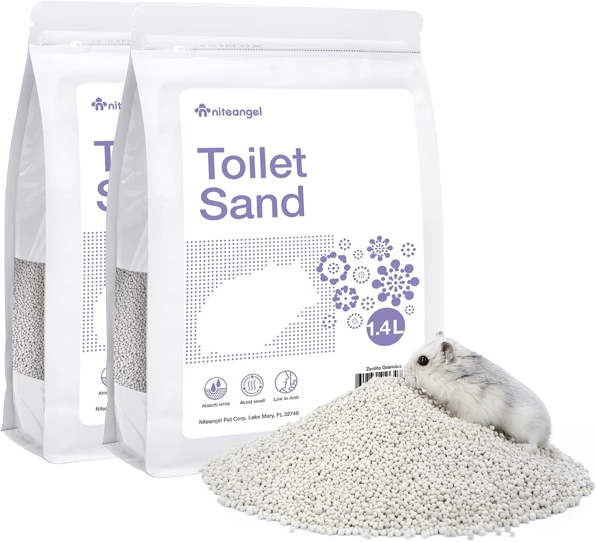 Arena para orinal de entrenamiento Niteangel: 1,4 L x 2 absorbe el olor y no contiene polvo | Se acumula fácilmente y fomenta la excavación: baño de arena para hámsteres enanos sirios, jerbos, ratones, lemmings u otras mascotas pequeñas