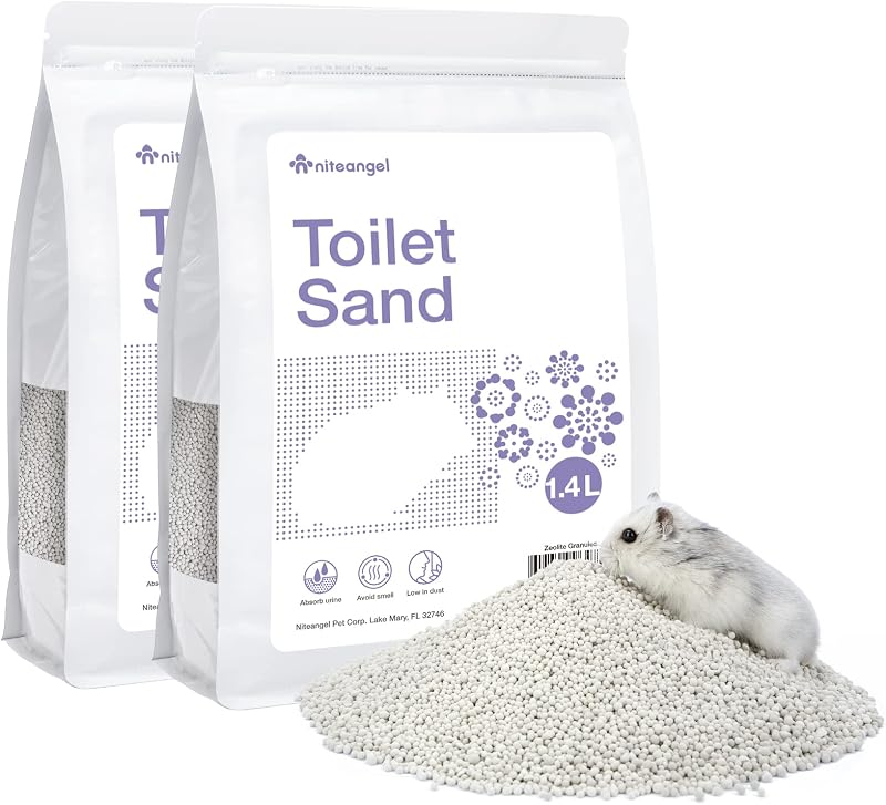 Arena para orinal de entrenamiento Niteangel: 1,4 L x 2 absorbe el olor y no contiene polvo | Se acumula fácilmente y fomenta la excavación: baño de arena para hámsteres enanos sirios, jerbos, ratones, lemmings u otras mascotas pequeñas