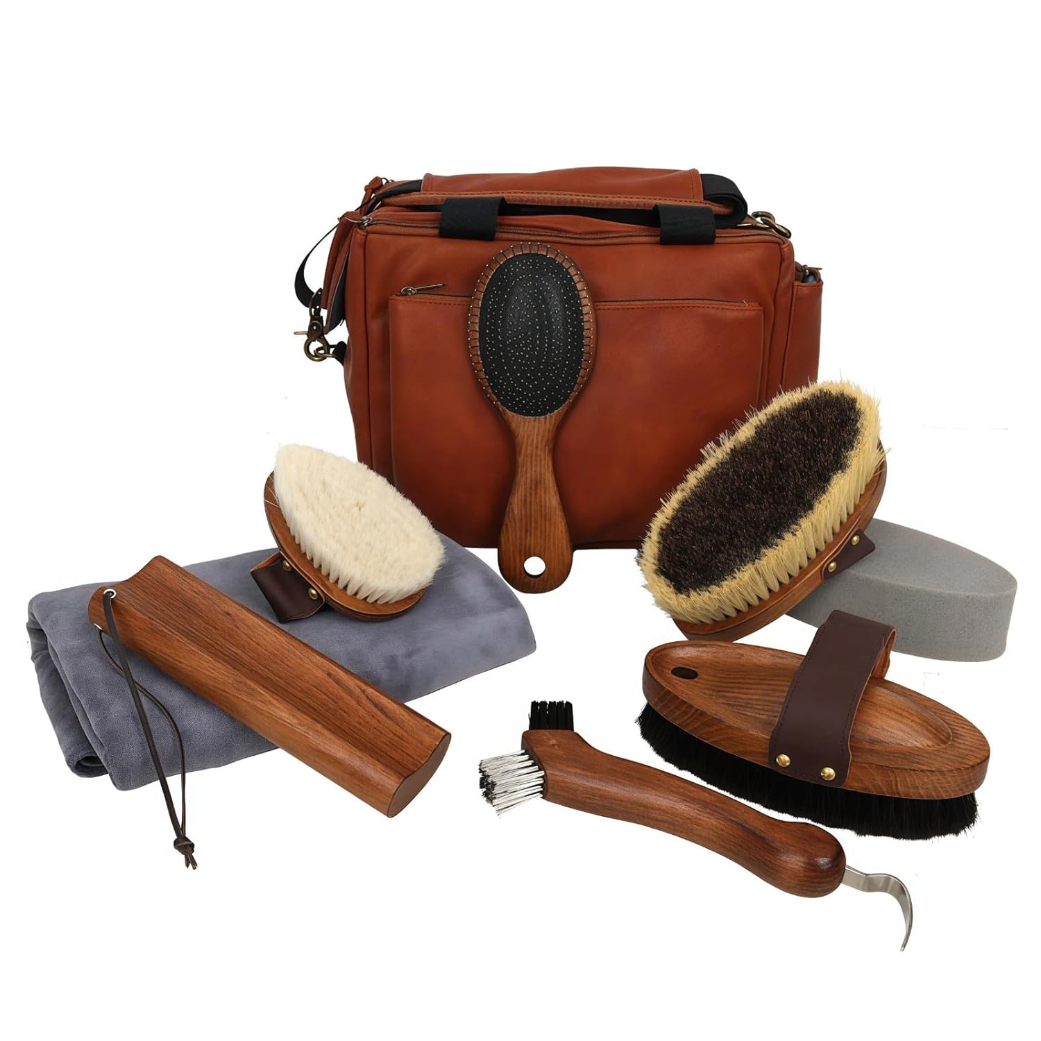 Professional level horse beauty care set/9-piece set of horse brush beauty products/matching storage bag/gift box for advanced equestrian stable care tools