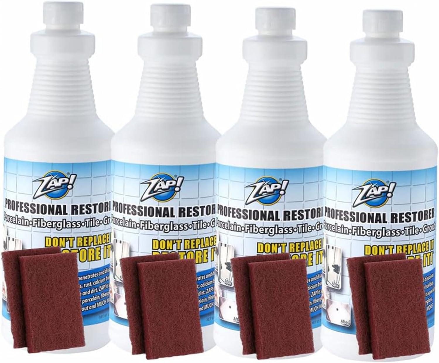 ZAP! Professional Tile & Grout Restorer | Cleans & Restores Porcelain, Fiberglass, Tile, & Grout Surfaces | Rust & Hard Water Remover | Kitchens & Bathroom Porcelain Sinks, Toilets, & Tubs