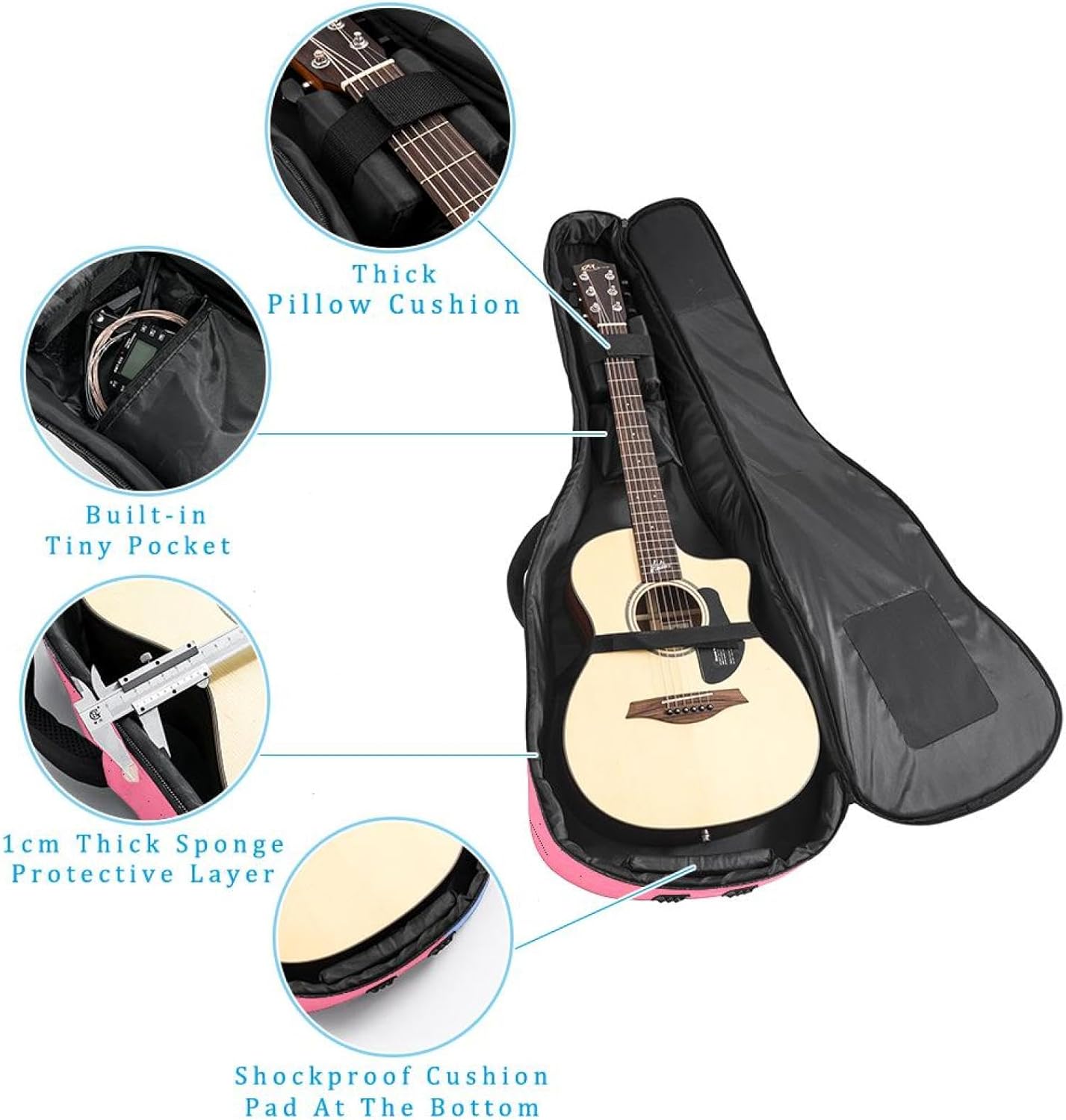 Art Love Guitar Bag 40 41 42 In 2 Pockets Guitar Case Waterproof Guitar Case Resistent Oxford Cloth 0.4 In Extra Thick Sponge Padded for Acoustic Guitar