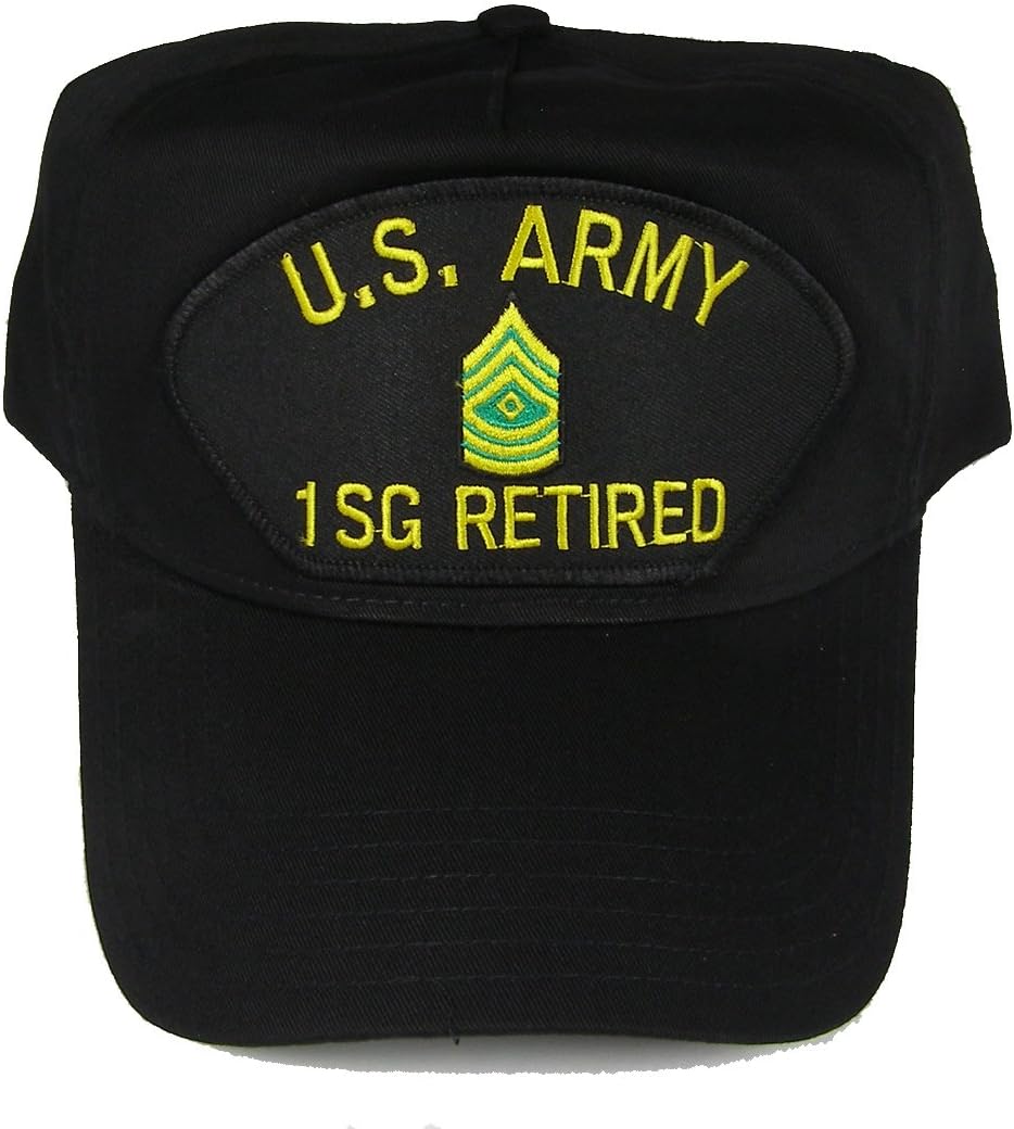 HU S Army 1SG Retired with First Sergeant Rank Insignia HAT - Black - Veteran Owned Business