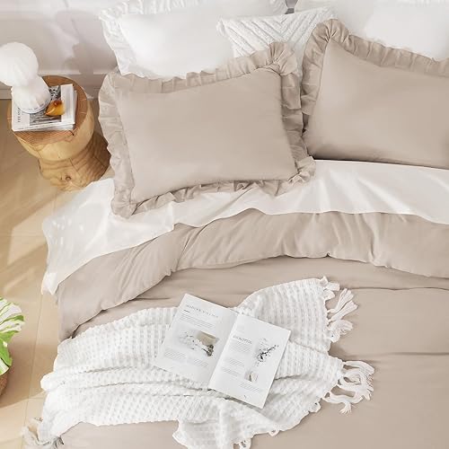 Miniatura 3 de Andency Juego de edredón tamaño California King, color caqui (104 x 96 pulgadas), edredón de 3 piezas con volantes tamaño California King, edredón