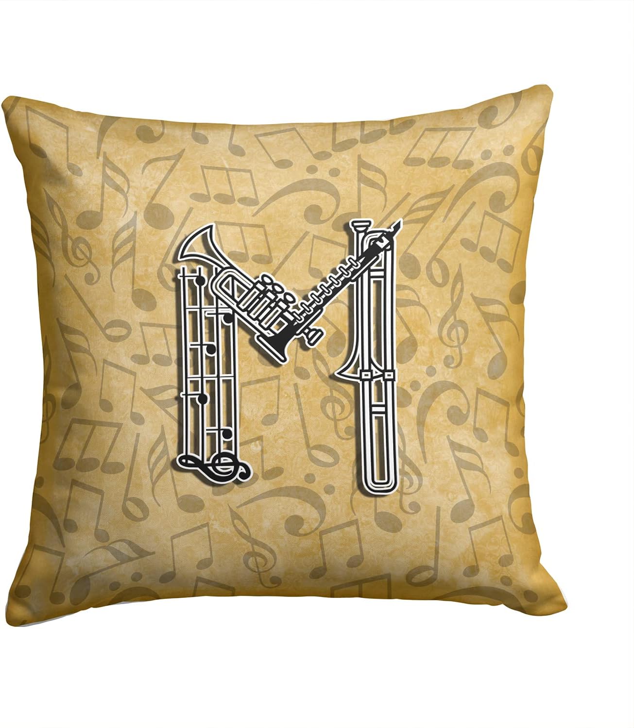 Caroline's Treasures CJ2004-MPW1414 Letter M Musical Instrument Alphabet Fabric Decorative Pillow 100% Machine Washable Pillow, Indoor or Outdoor Decorative Throw Pillow for Couch, Bed or Patio